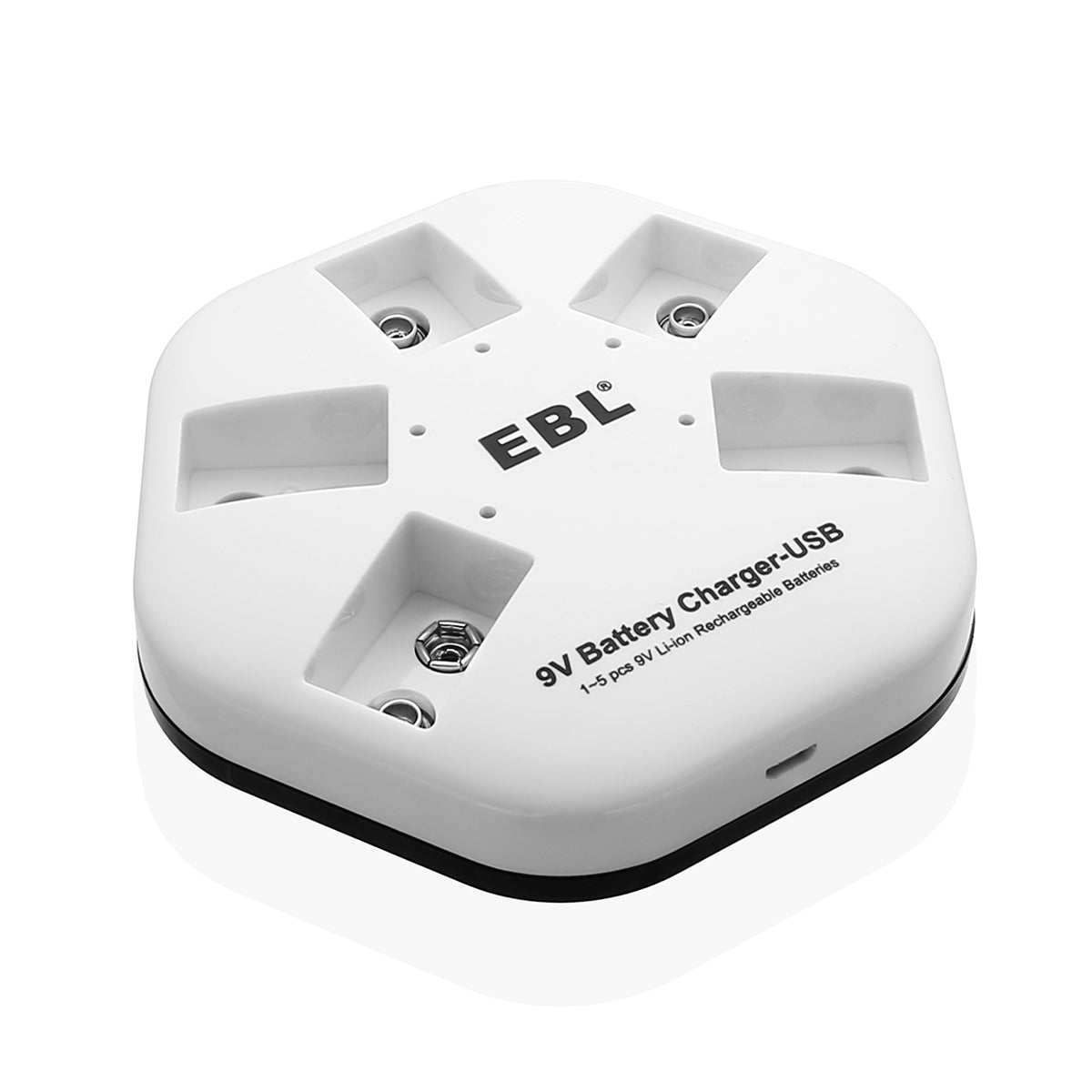 EBL 5-Pack 9V Lithium Ion Rechargeable Batteries with 5-Bay Smart Charger - Perfect for Smoke Detectors, Guitar Pedals & Electronic Devices