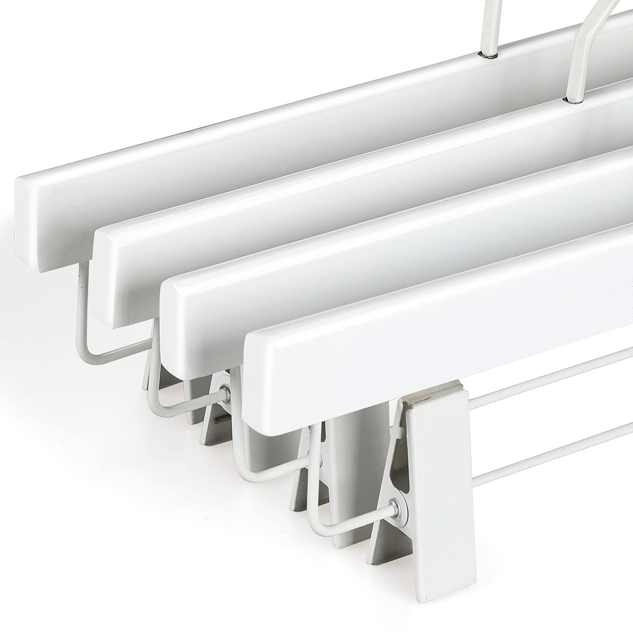 Premium Wooden Pants Hangers with Clips - 20 Pack All White Smooth Finish Skirt & Jeans Hangers, 360° Swivel Anti-Rust Flat Hook for Slacks, Trousers & Dresses - Perfect for Closet Organization & Retail Display