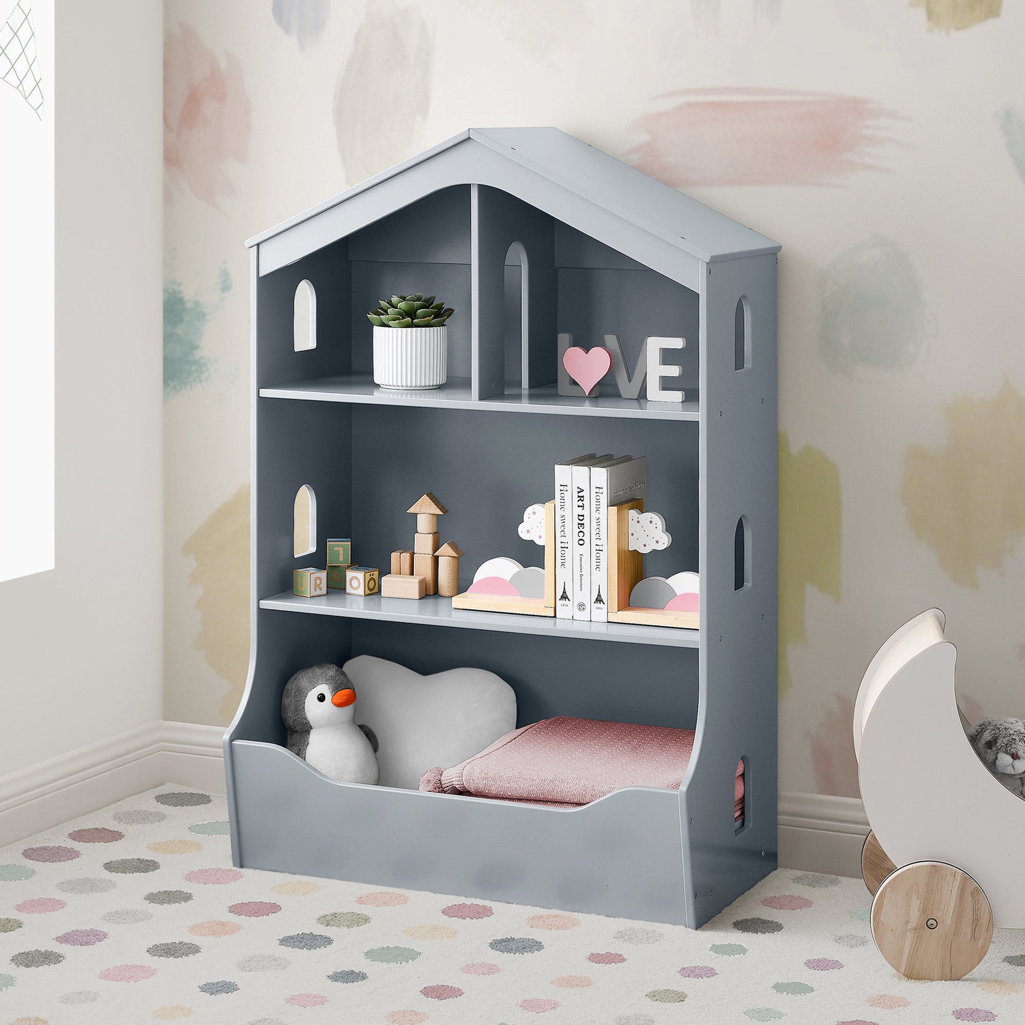 Kids Playhouse Bookcase with Toy Storage - Fun & Functional Bookshelf for Bedroom, Playroom & Nursery - Perfect for Organizing Books, Toys & Decor