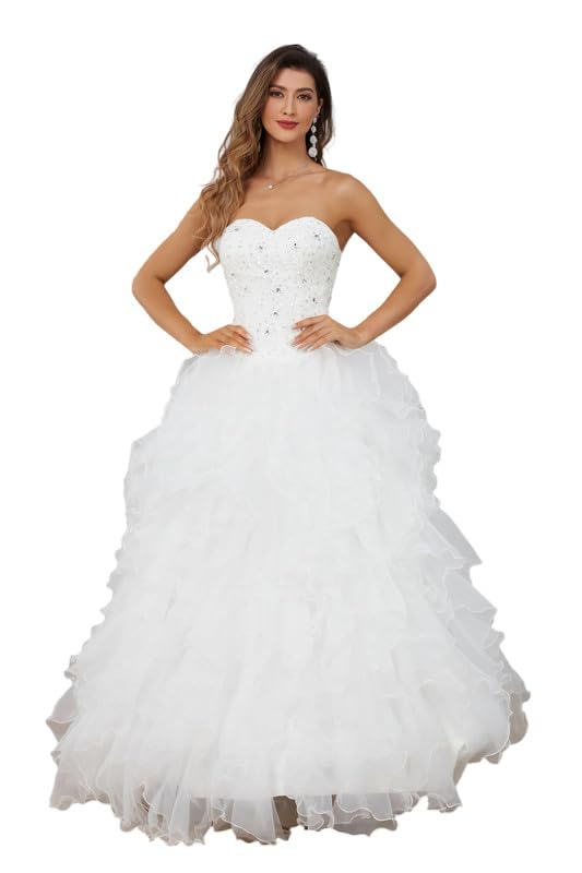 Elegant Women's Lace Wedding Dress with Organza Ruffles - Romantic Bridal Gown for Bride | Perfect for Church Ceremonies, Beach Weddings & Formal Receptions