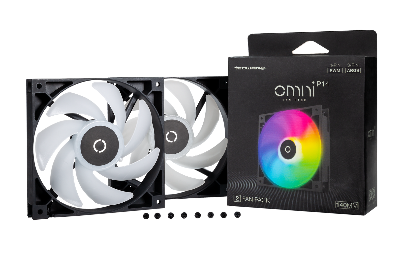 Tecware Omni P14 140mm Case Fan 2-Pack - High Airflow PC Cooling Fans for Gaming Rigs, Workstations & Computer Cases - Quiet RGB LED Cooling Solution