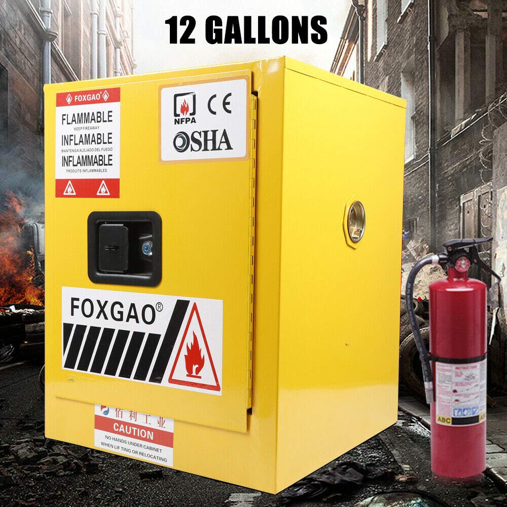 12 Gallon Yellow Flammable Liquids Safety Storage Cabinet - 17