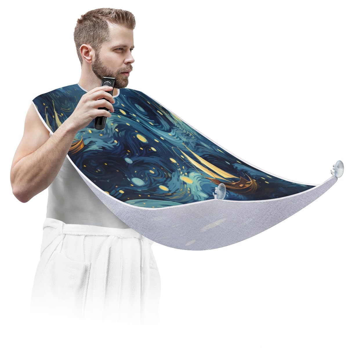 Men's Painting Style Beach Beard Shaving Bib - Waterproof Hair Dye Apron & Barber Cape for Beard Trimming, Haircut & Makeup - Sink Hair Catcher & Grooming Accessory - Perfect for Salon, Home Barber & DIY Hair Coloring