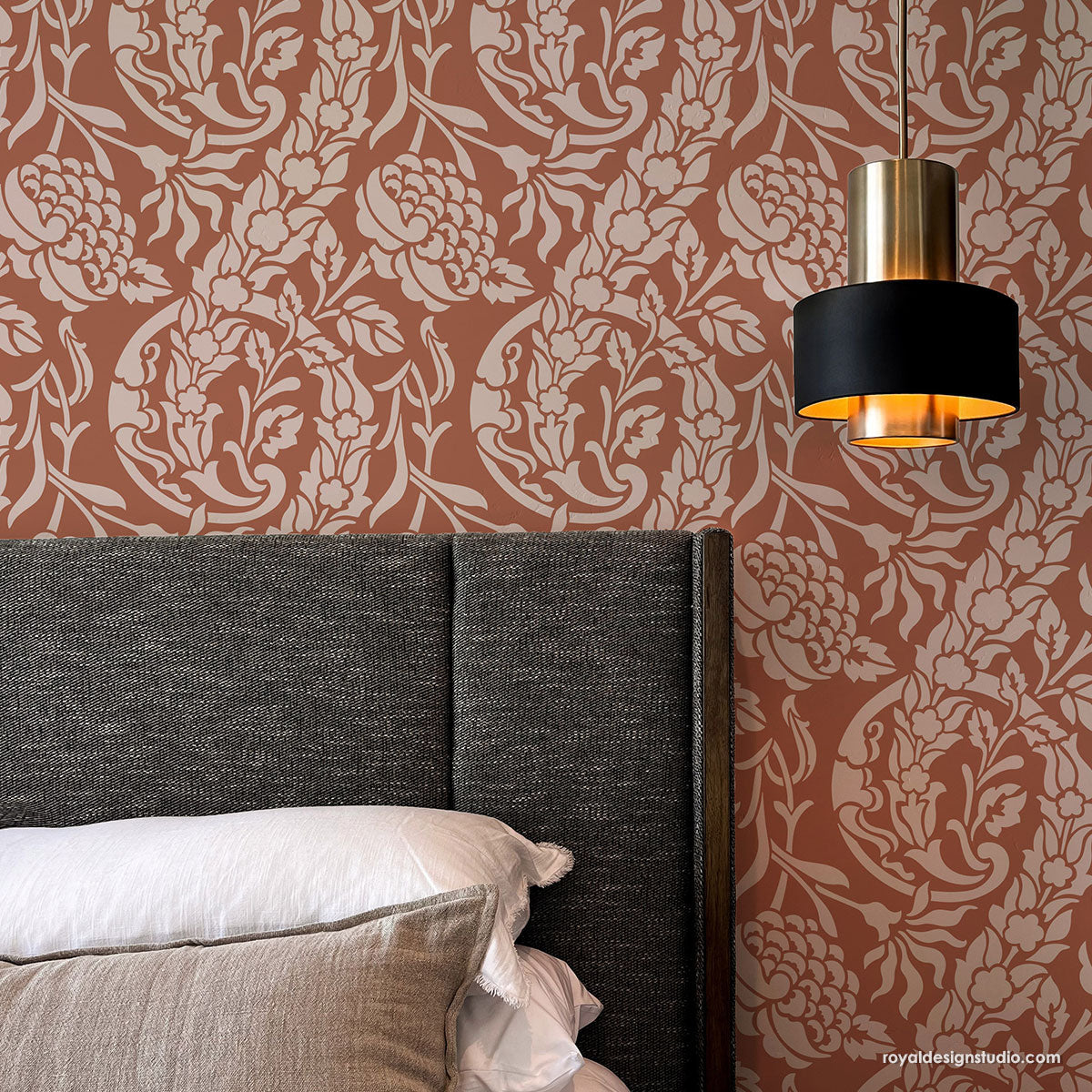 Premium Saxony Damask Wall Stencil Kit - Reusable DIY Painting Template for Home Decor, Accent Walls & Furniture | Perfect for Bedrooms, Living Rooms & Craft Projects