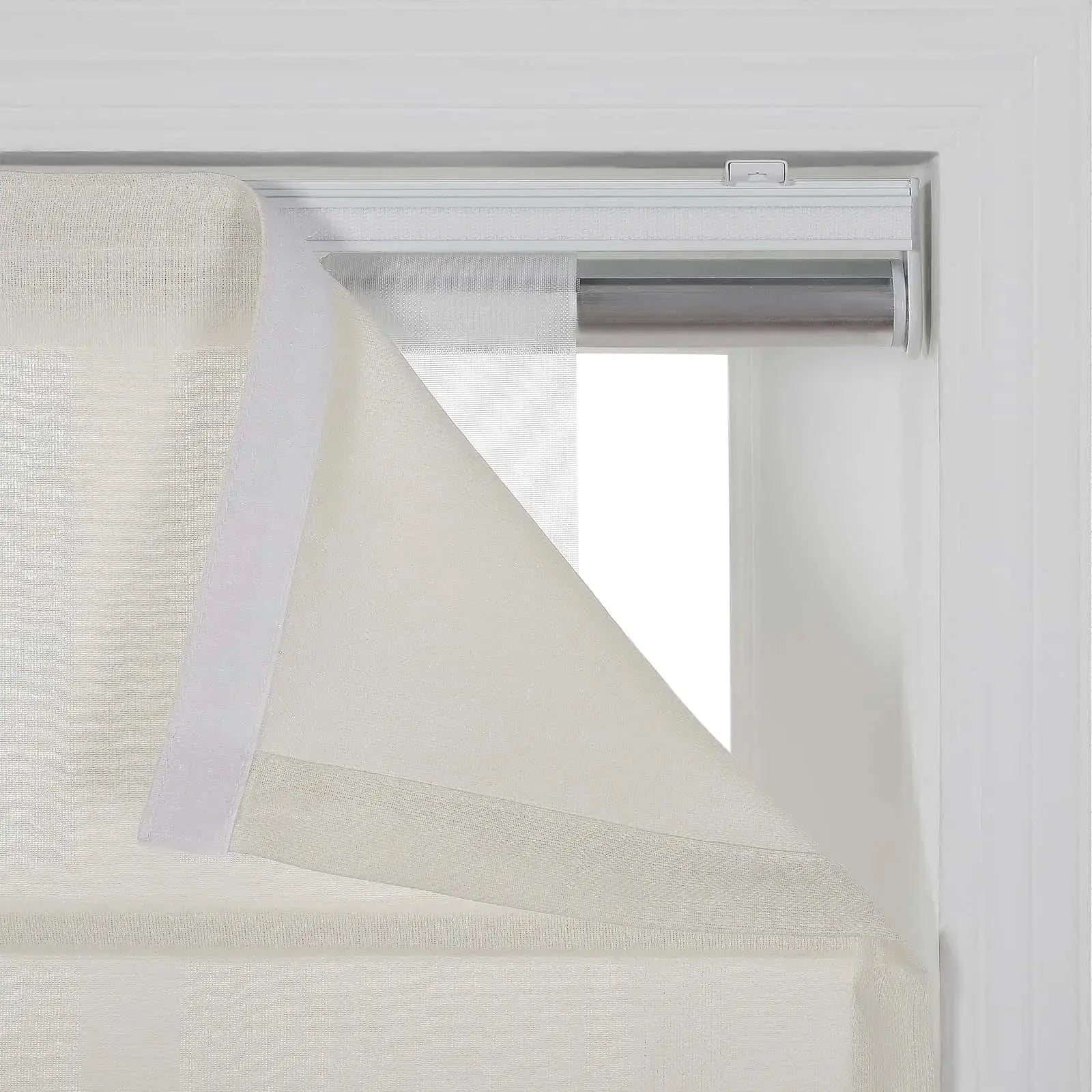 Ron Linen Cotton Herringbone Roman Shade - Cordless Window Treatment for Living Room, Bedroom & Office (Blackout/Sheer Options)