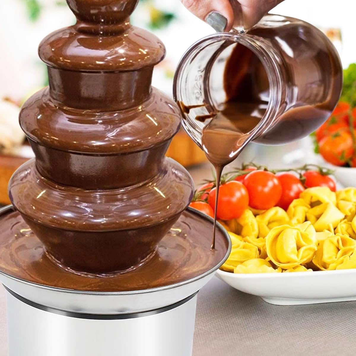 INTBUYING 110V 4-Tier Stainless Steel Commercial Chocolate Fountain Machine - 6.6Lbs Capacity for Chocolate, Candy, Butter & Cheese - Perfect for Parties, Weddings, Birthdays & Corporate Events