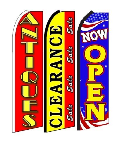OnPoint Wares Vintage Feather Flags - Pack of 3 | Antique Style Decorative Garden & Business Signage for Outdoor Events, Grand Openings & Yard Sales