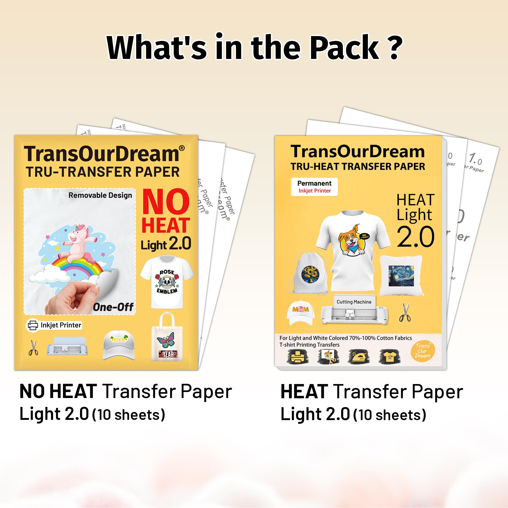 TransOurDream No Heat Transfer Paper for T-Shirts & Iron On Transfer Paper for Light Fabric (20 Sheets, 8.5x11