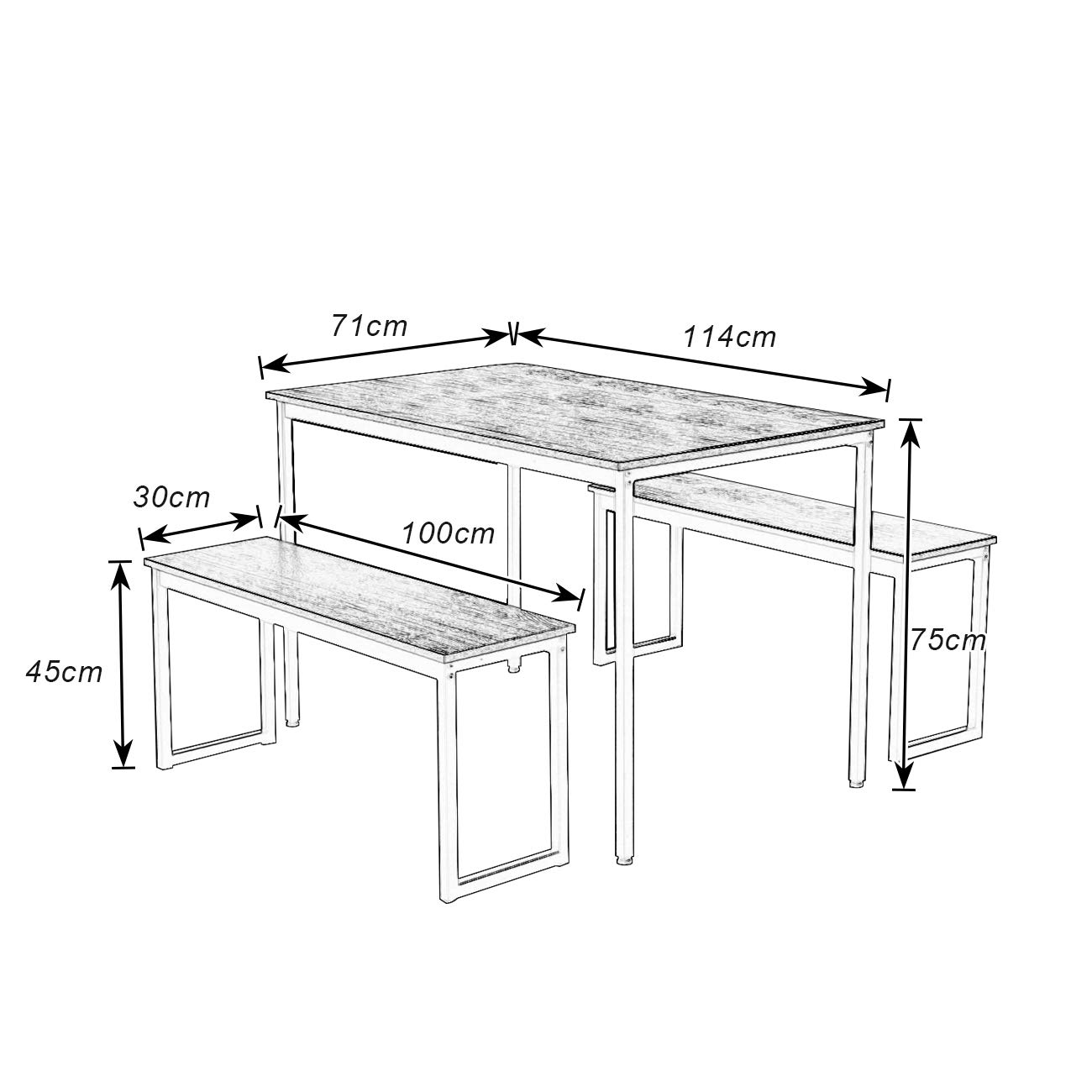 SogesGame 3-Piece Dining Table Set with 2 Benches - Compact Kitchen Table for 2-4 People, Space-Saving Breakfast Nook Furniture for Small Apartments, Perfect for Kitchen Dining, Breakfast Bars & Cozy Meals