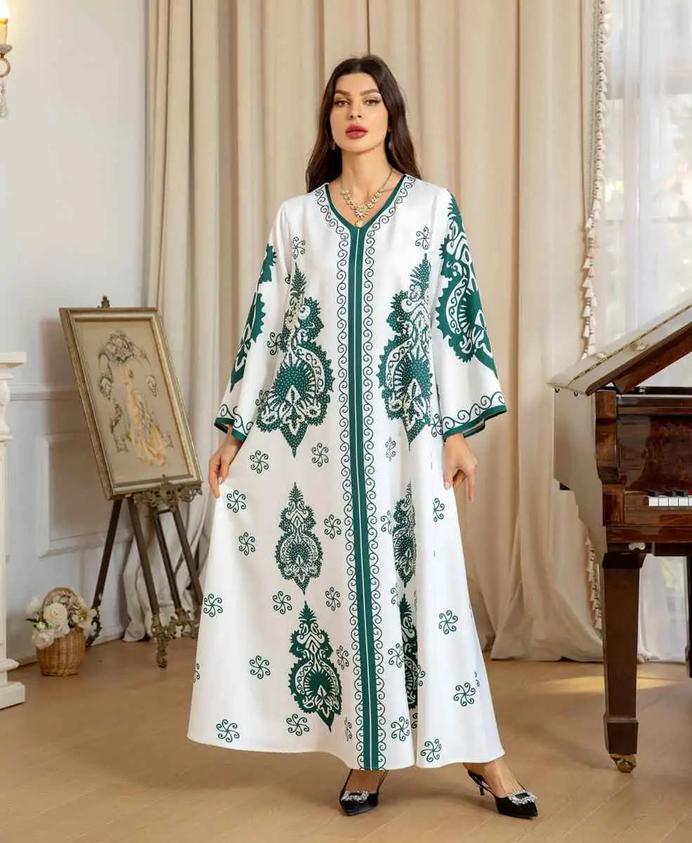 Elegant Muslim Women's Caftan Dress with Beads & Rhinestones for Eid Celebration - Perfect for Holiday Parties, Wedding Guest Outfits & Special Occasions