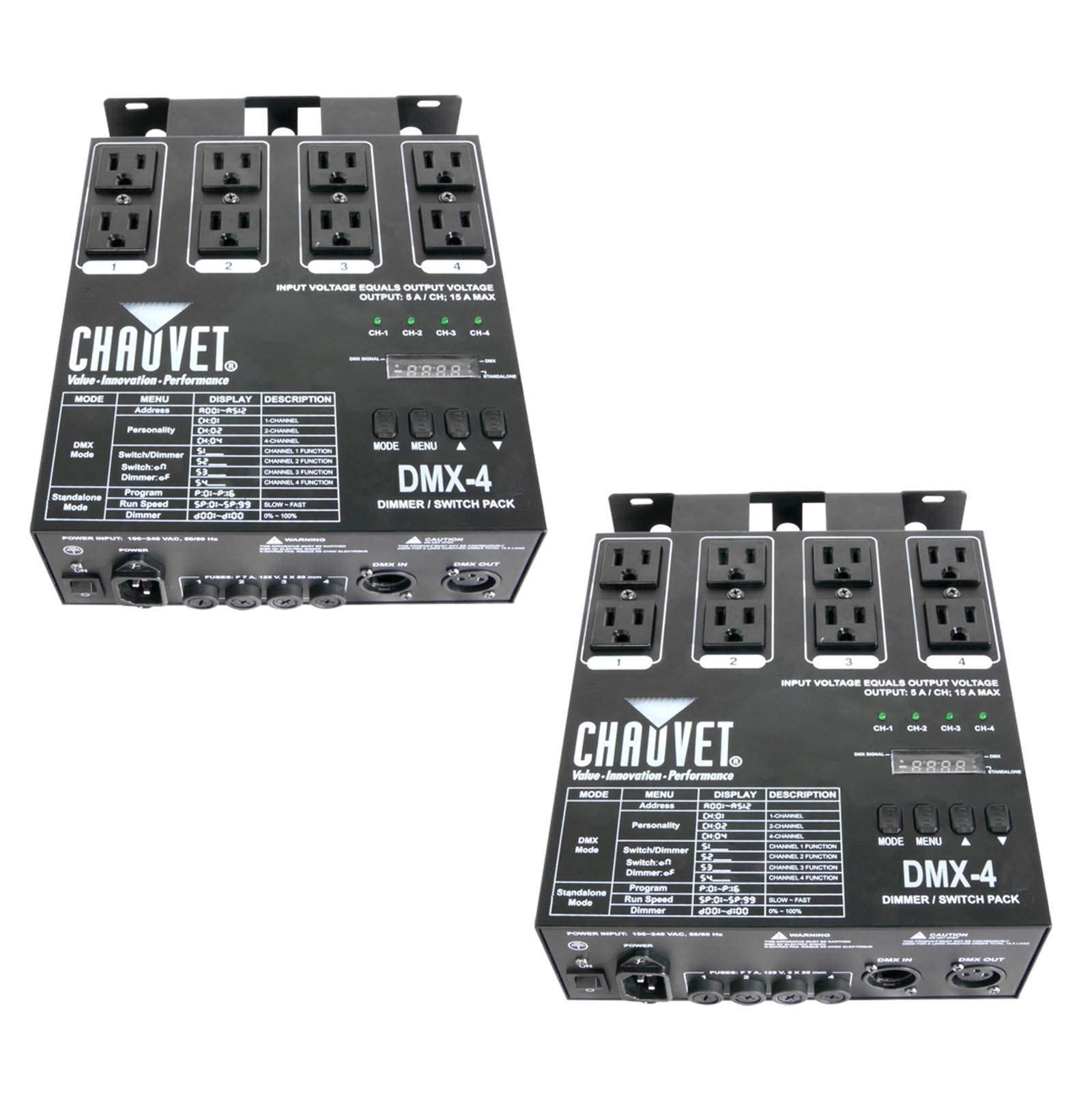 Chauvet DMX-4 4-Channel DJ Dimmer & Switch Relay Pack - Professional DMX Lighting Controller for Stage, Clubs & Events (2-Pack) | Perfect for DJ Booths, Live Performances & Theater Lighting Control