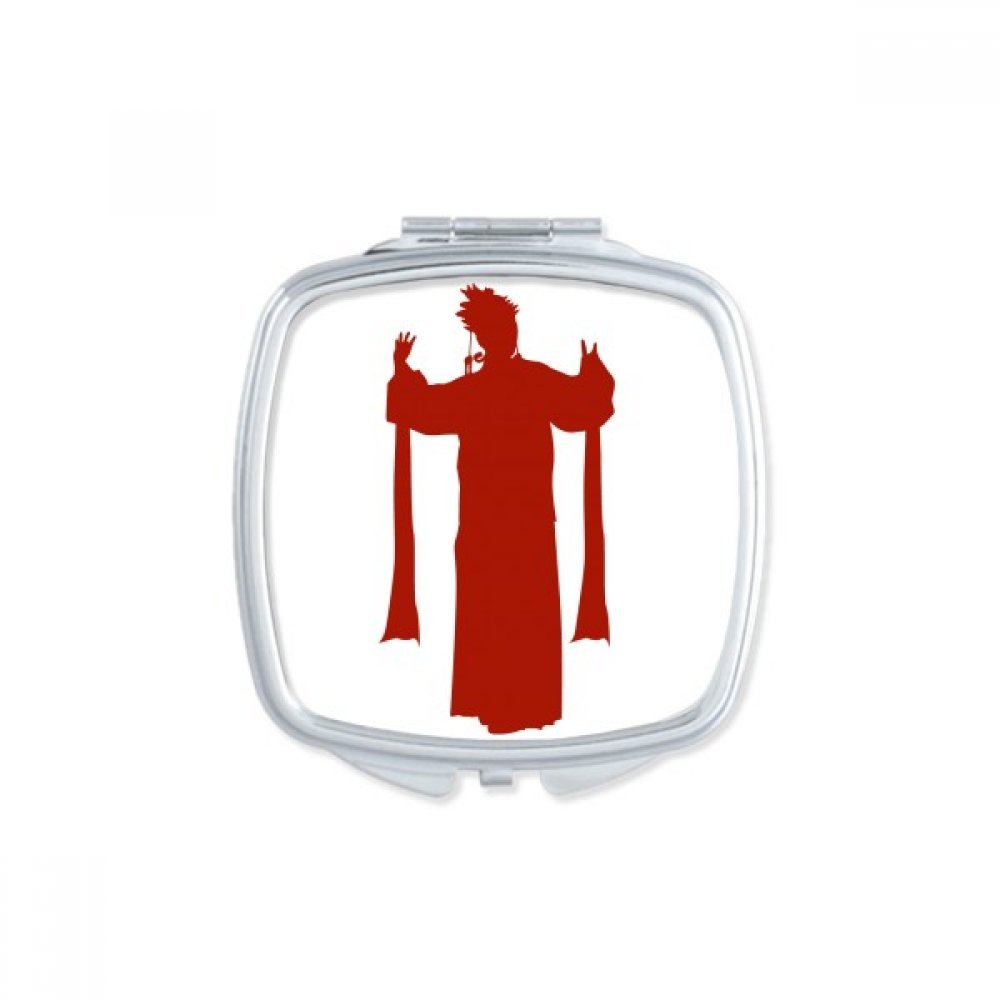 Peking Opera Culture Silhouette Pattern Square Compact Makeup Mirror - Portable Cute Small Hand Mirror Gift for Women, Travel, Purse & Makeup Touch Ups