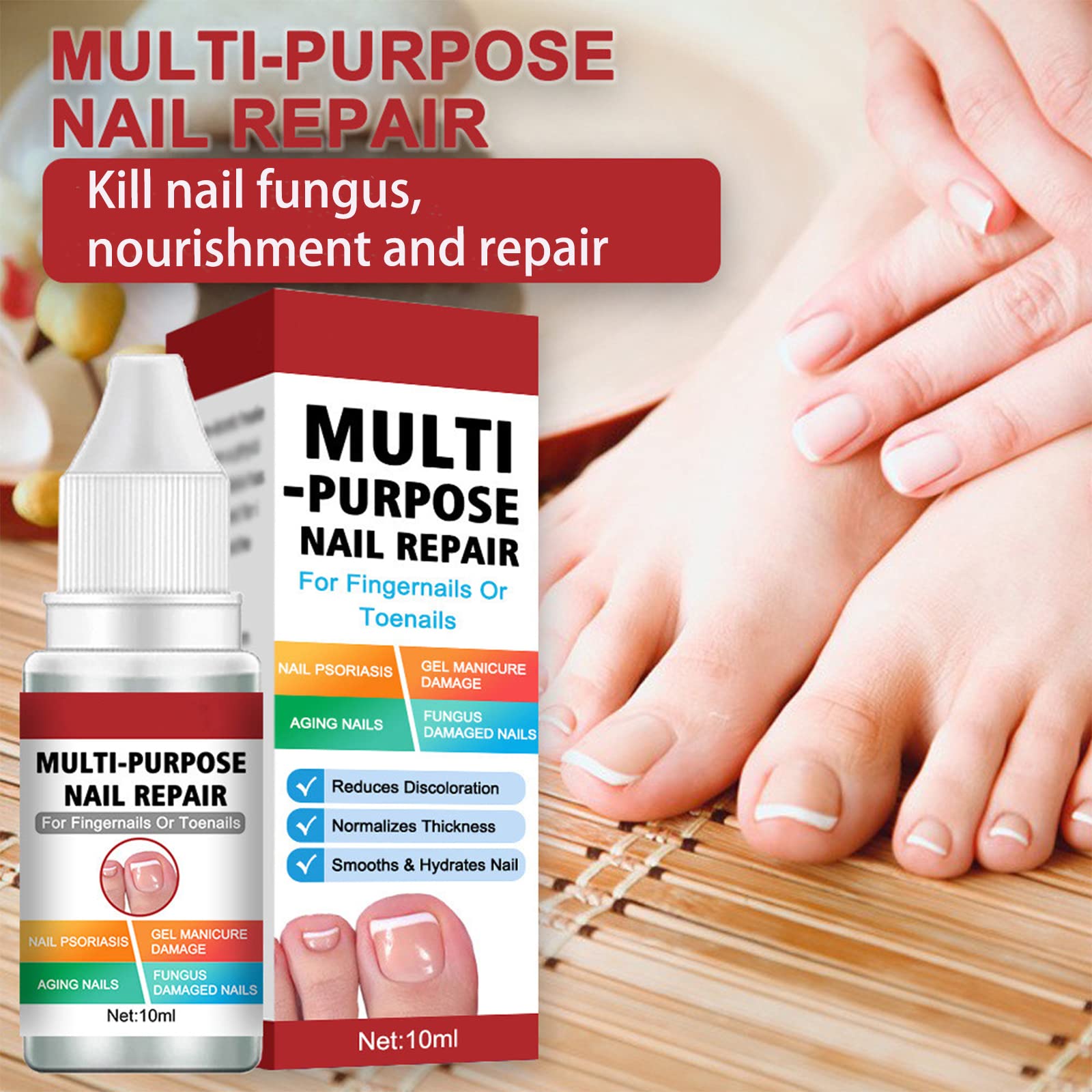 Extra Strong Fungal Nail Treatment for Toenails & Fingernails | Safe & Effective Nail Repair Lotion | Fixes Discolored & Damaged Nails | Multi-Purpose Antifungal Solution (10ML, Red) | Perfect for Athletes, Swimmers & Daily Foot Care