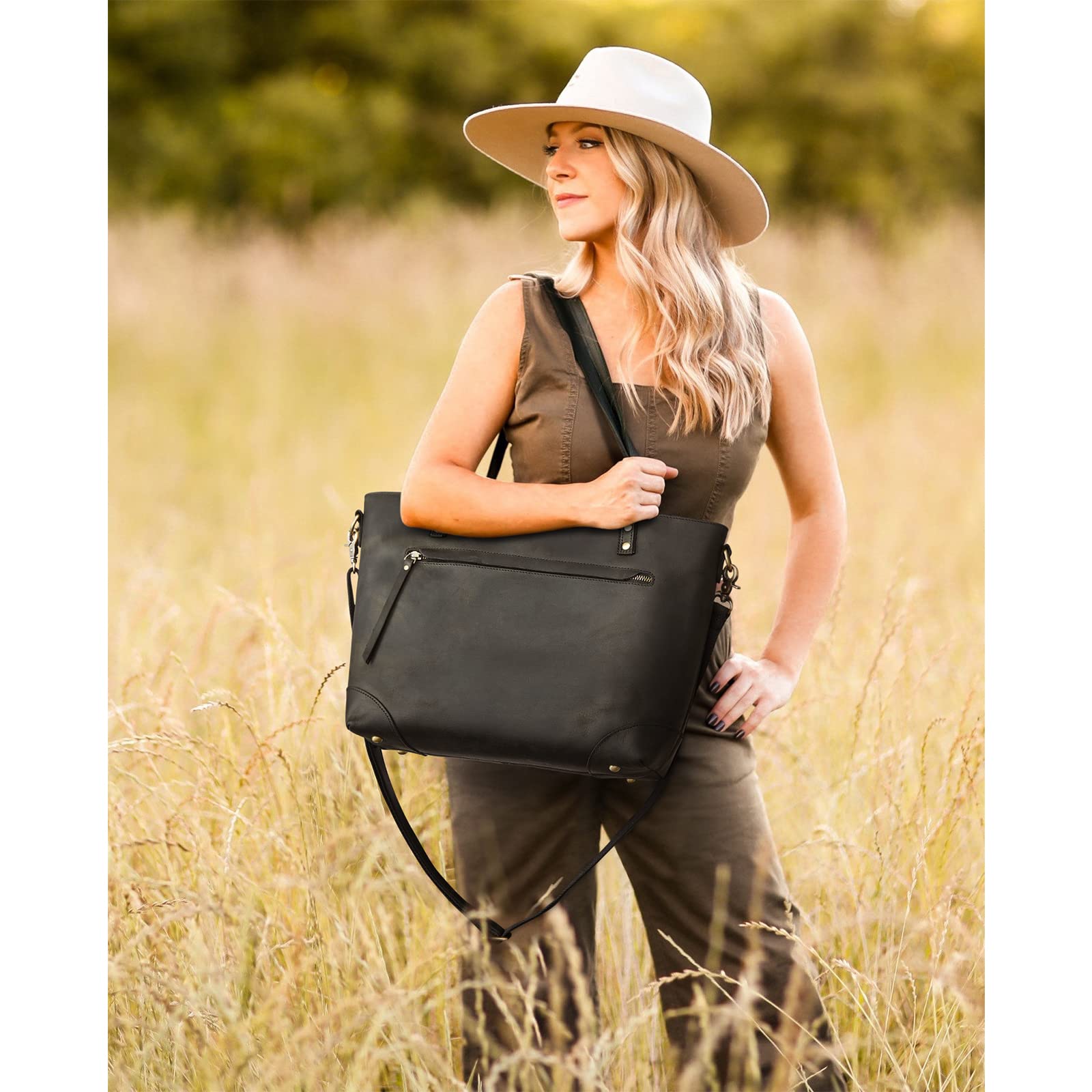 Genuine Leather Tote Bag for Women - Stylish Work Shoulder Bag & Crossbody Purse with Multiple Pockets | Perfect for Office, Travel & Everyday Use