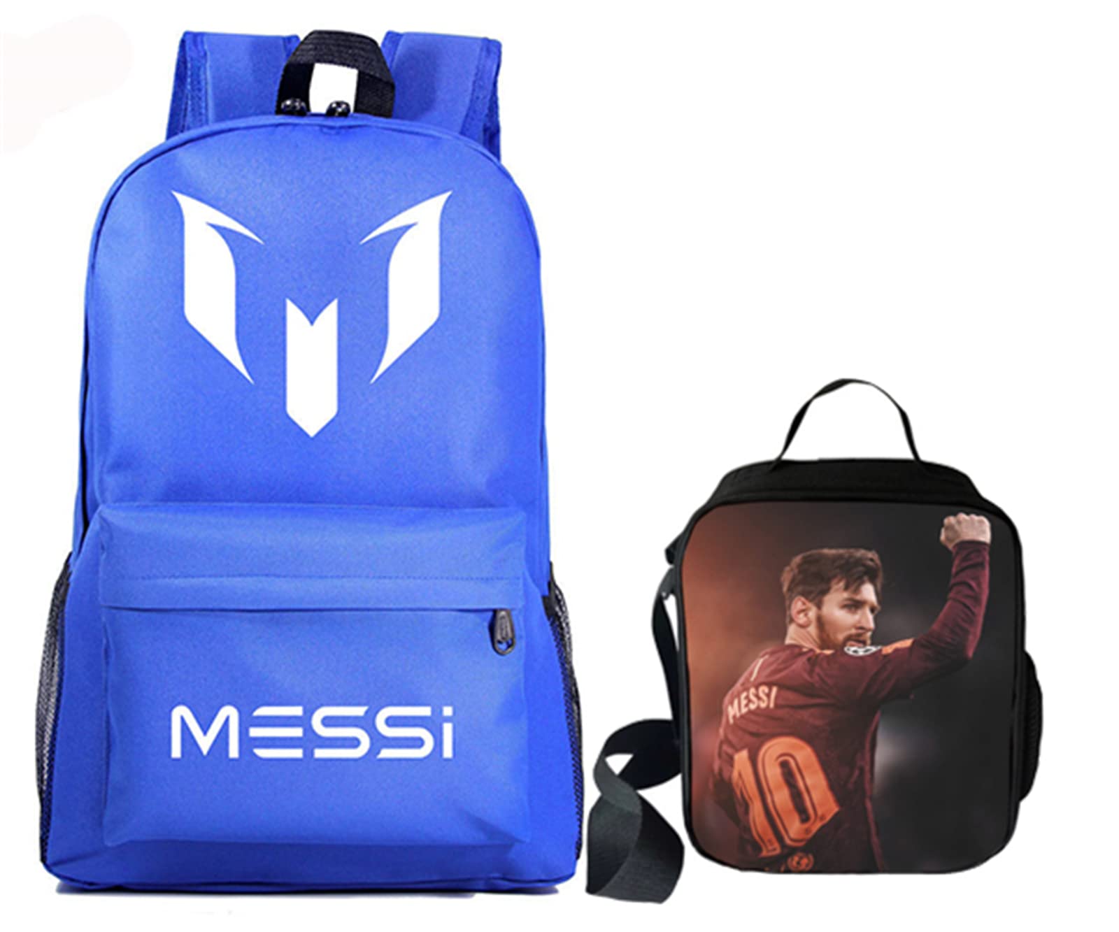 **Lionel Messi Backpack for Teen Boys - Waterproof Canvas School Backpack with Lunch Bag Set - Durable Travel Knapsack for School, Sports & Outdoor Adventures**