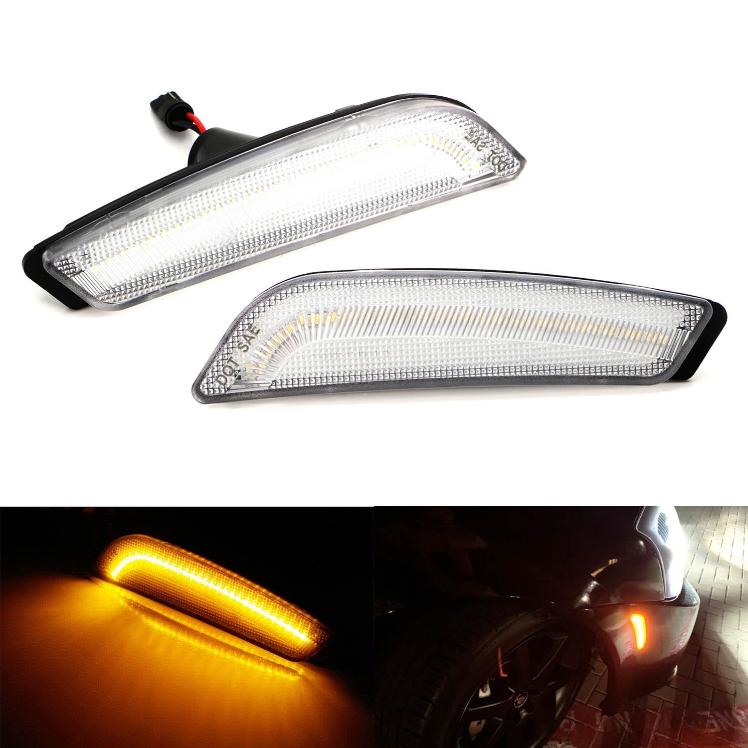 Amber LED Side Marker Lights & Turn Signal Lamps for 2003-2007 Cadillac CTS - Clear Lens, Durable Replacement Bulbs for Enhanced Visibility & Safety (Perfect for Night Driving & Custom Car Mods)
