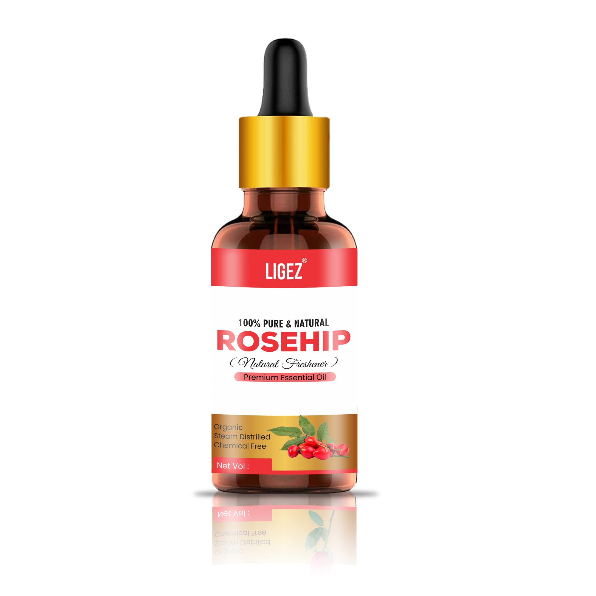 Ligez Rosehip Seed Oil - 100% Pure Cold Pressed Carrier Oil for Skin Lightening, Stretch Marks, Acne Scars & Anti-Aging | Natural Face & Body Moisturizer | Perfect for Dry Skin, Wrinkles & Dark Spots (10ml) | Use for DIY Beauty, Massage & Aromatherapy