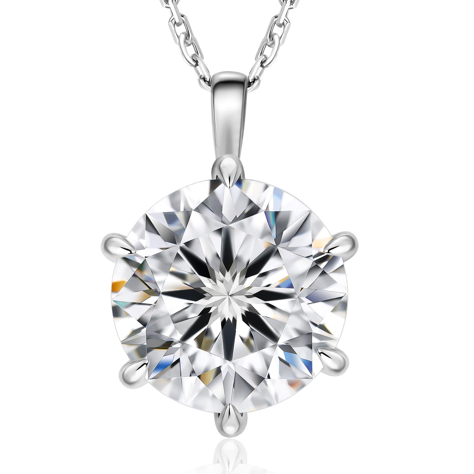 KRKC Moissanite Pendant Necklace for Women - 0.5CT to 4CT Lab-Created Diamond Solitaire, 6-Prong Setting, VVS1 Clarity D Color, Adjustable S925 Sterling Silver Chain with 14K White Gold Plating | Perfect Anniversary, Birthday, Mother's Day, Valentine's & Christmas Gift for Wife, Girlfriend, Mom or Daughter | Elegant Jewelry for Weddings, Date Nights & Special Occasions