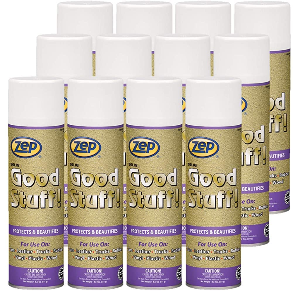 Zep Good Stuff Surface Protectant 18oz (Case of 12) - Water-Based Vinyl, Rubber & Plastic Protectant for Car Interiors, Luggage, Bags & Sports Equipment - UV Protection & Long-Lasting Shine - Perfect for Vehicle Seats, Handrails & Leather Accessories