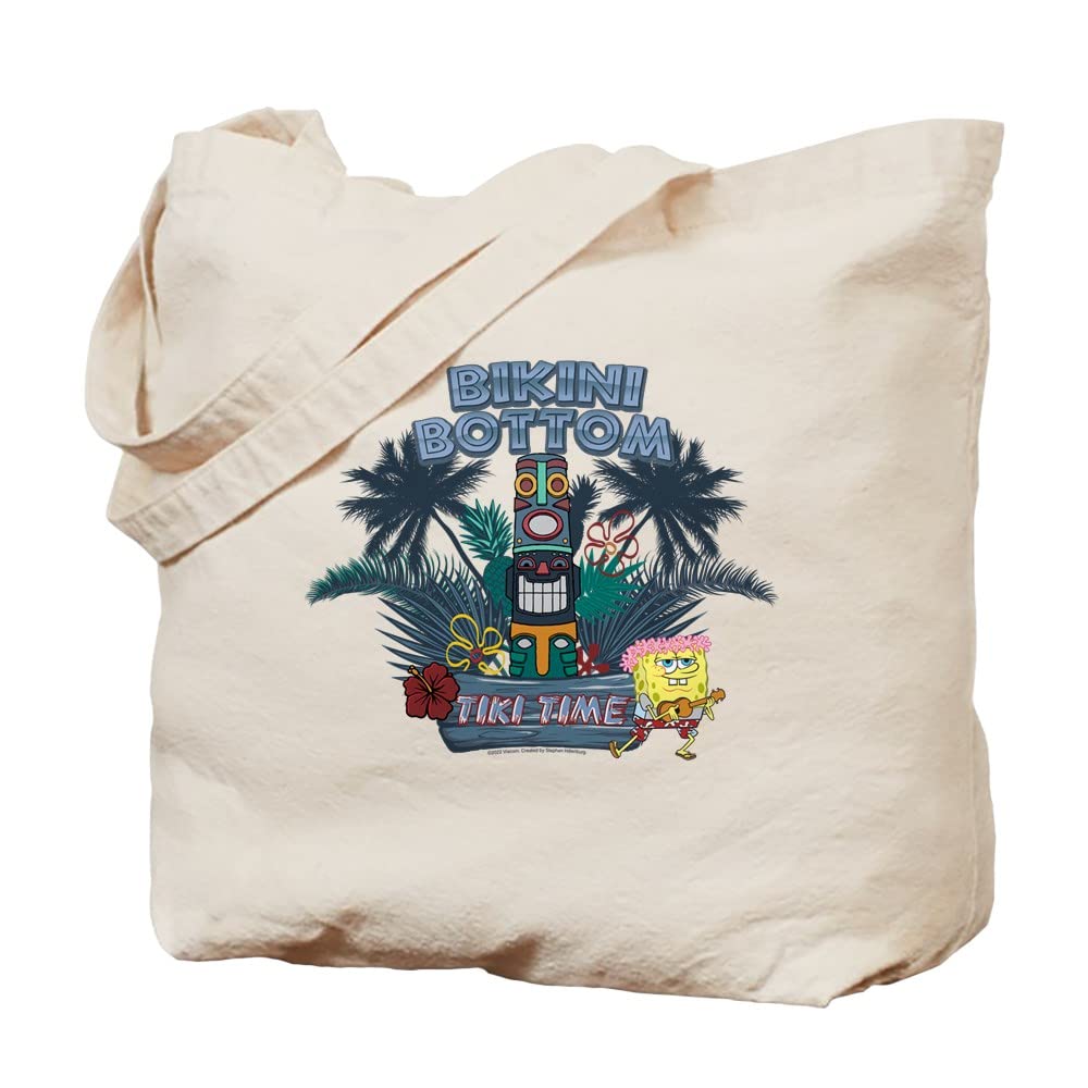 Spongebob Squarepants Tiki Time Natural Canvas Tote Bag - Eco-Friendly Reusable Shopping Bag for Groceries, Beach & Daily Use | CafePress