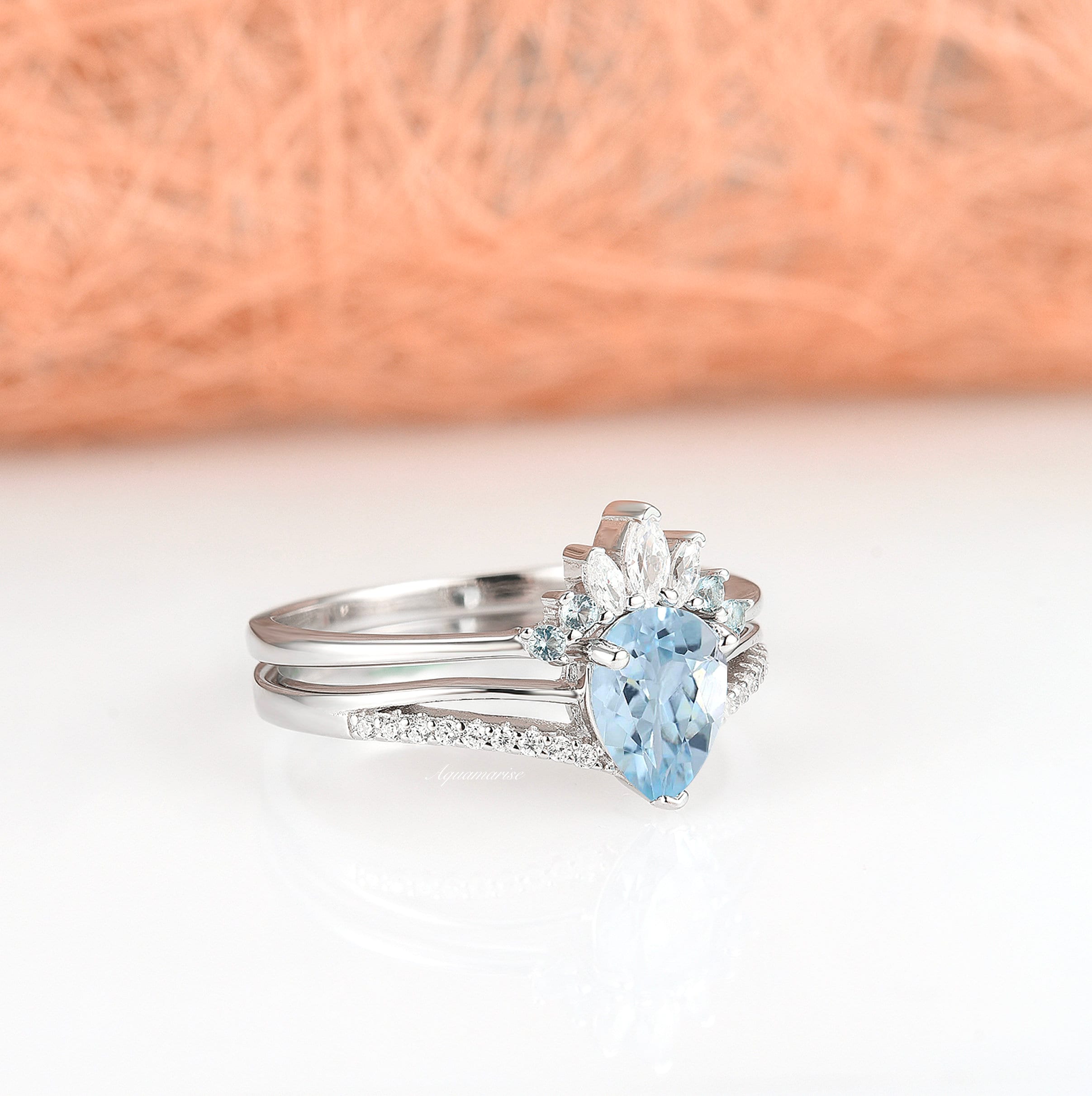 Dakota Aquamarine Ring Set - Sterling Silver Jewelry for Women, Elegant Birthstone Gift for March, Perfect for Engagement, Anniversary & Special Occasions