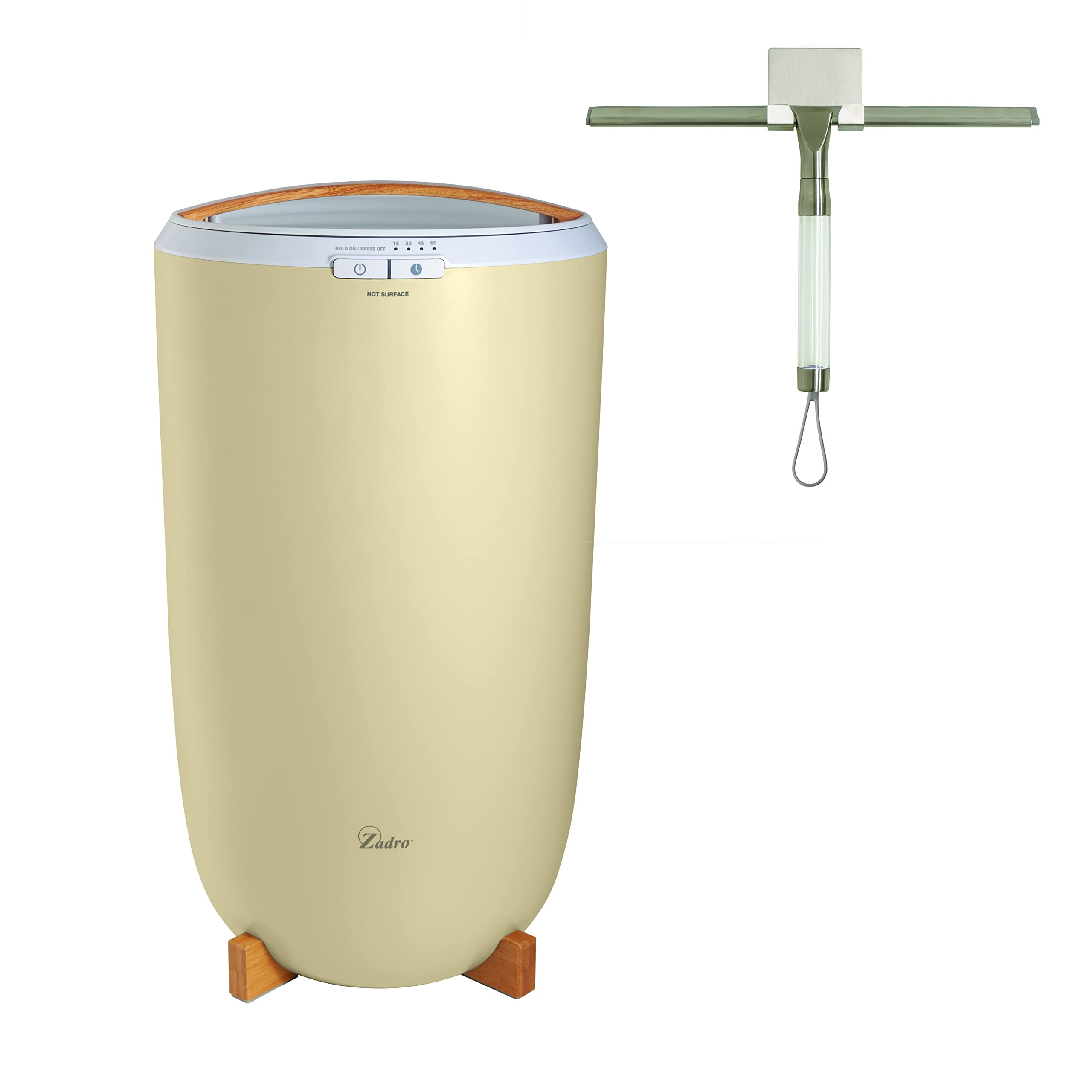 Zadro Large Aromatherapy Hot Towel Warmer in Ivory with Wide Squeegee in White - Spa & Salon Essentials Bundle for Facial Steam & Professional Cleaning