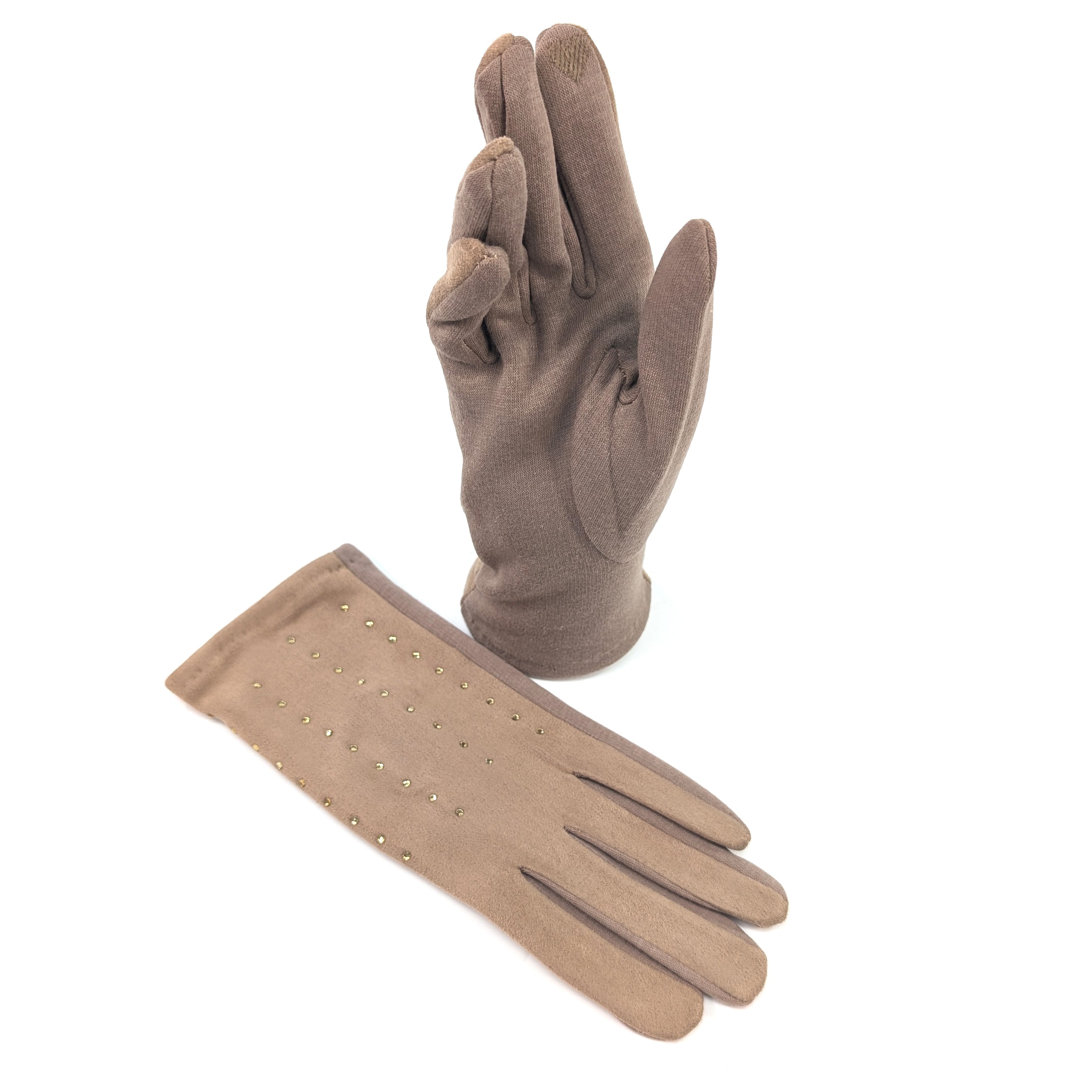Diamante Suede Style Gloves for Women - Elegant Biscuit Color Winter Fashion Accessories | Perfect for Parties, Weddings & Evening Events