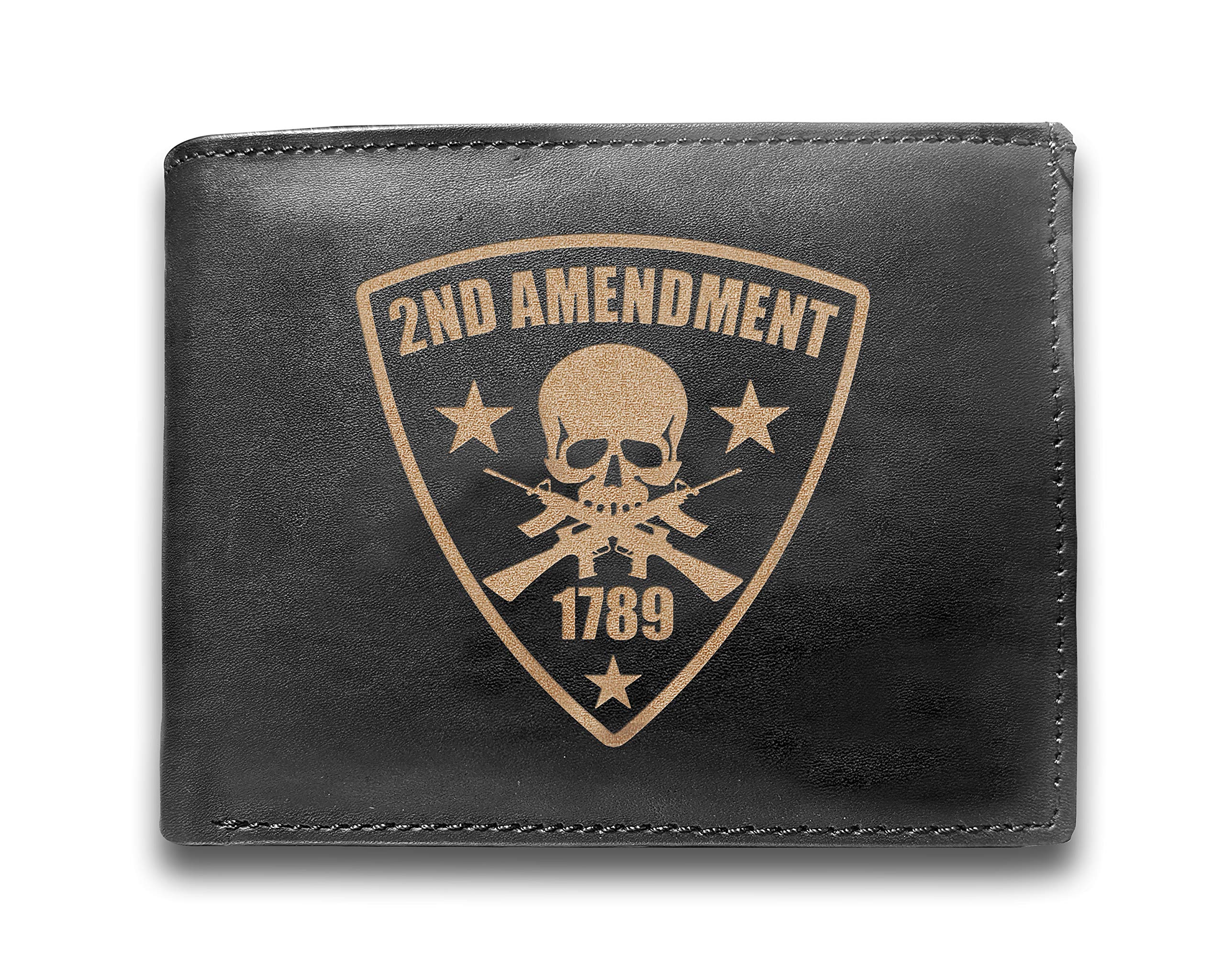 2nd Amendment 1789 Genuine Cowhide Leather Wallet - Laser Engraved Slimfold Mens Bifold with 14 Pockets | Large Capacity Luxury Card Holder Organizer | Perfect for Everyday Carry, Travel & Minimalist Lifestyle (Black)