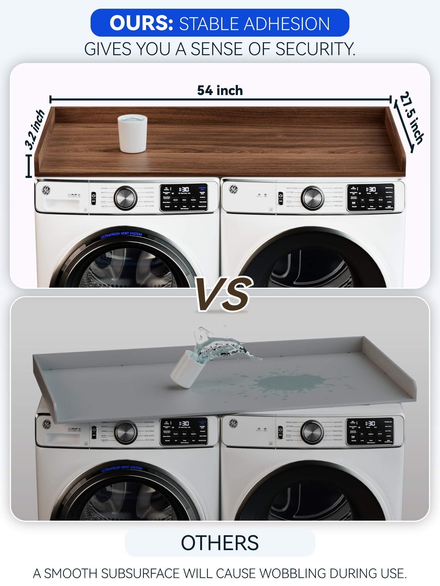 Non-Slip Washer Dryer Countertop with Edge Rails - 27.5