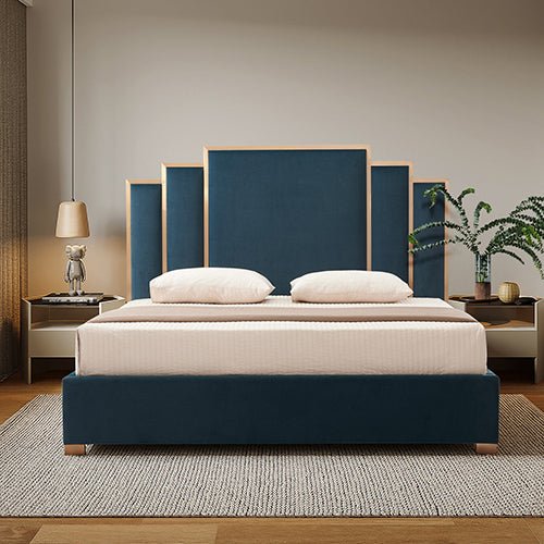 Luxe Austin King Bed Frame in Turquoise - Modern Upholstered Platform Bed with Wooden Slats for Bedroom, Guest Room, or Master Suite