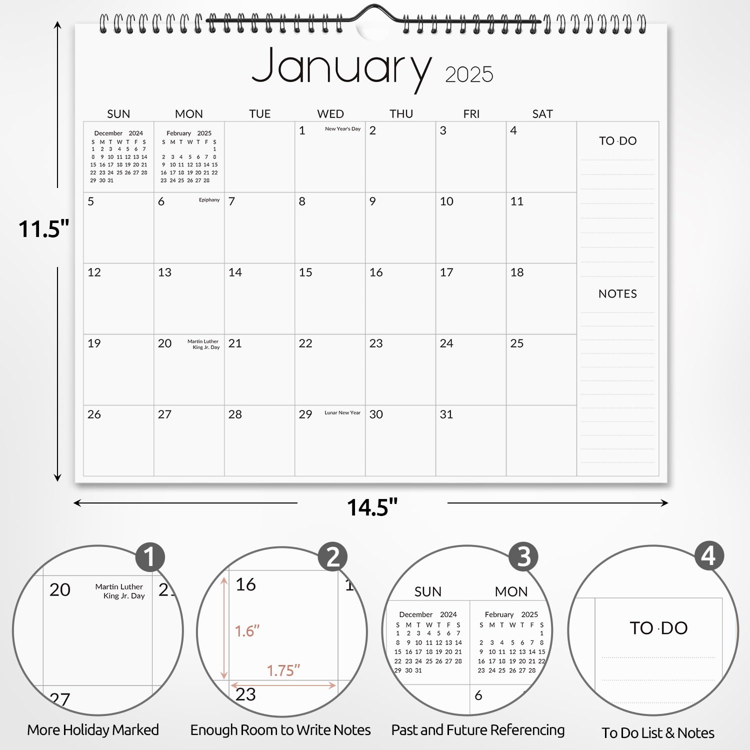 SKYDUE 2025-2026 Wall Calendar - 18 Month Planner from January 2025 to June 2026 with Bonus Stickers, 14.5