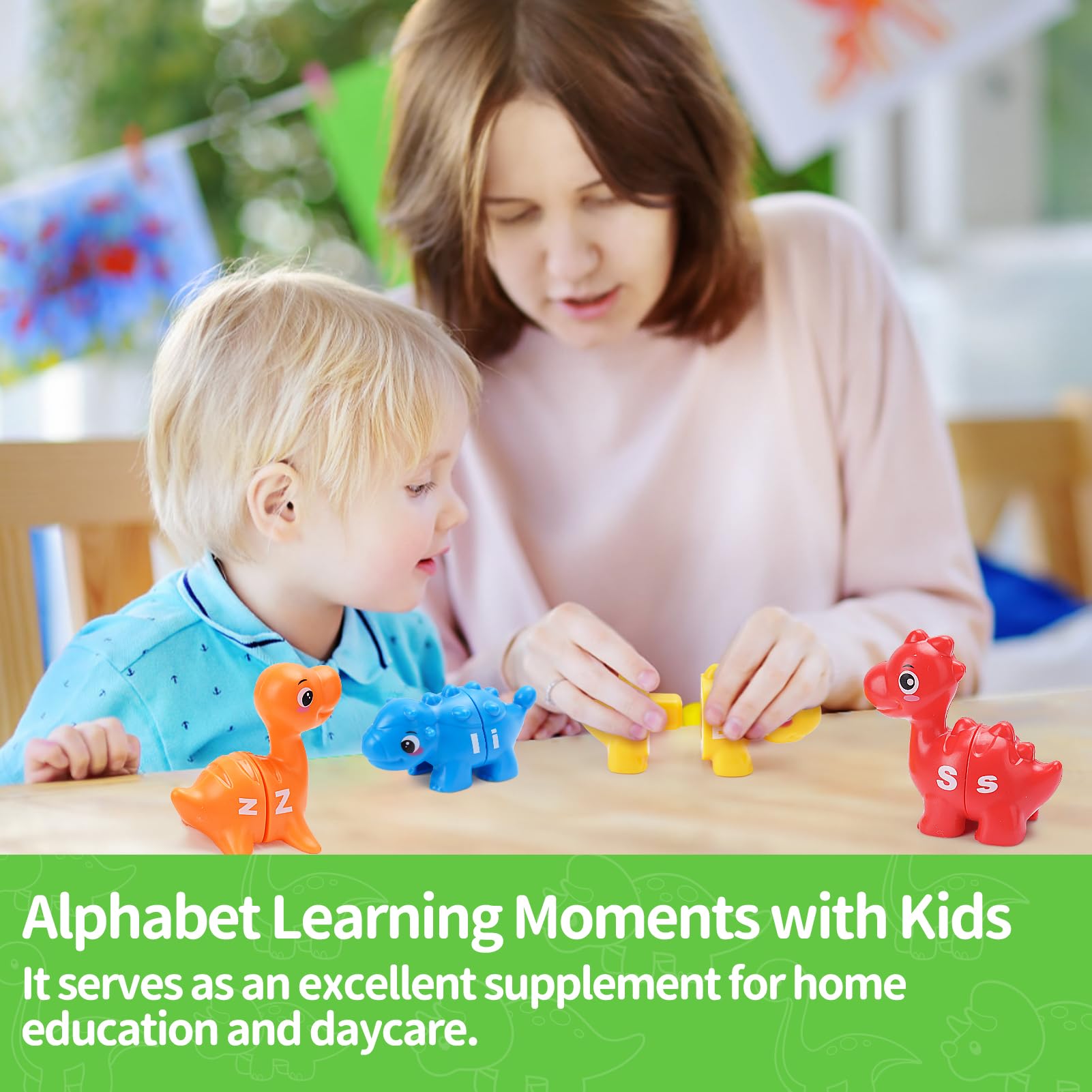 26 Pcs Baby Alphabet Learning Toys for 1 2 3 Year Old - Dinosaur Letter Matching Game with Uppercase & Lowercase - Educational Toys Gift for Toddler Boys & Girls Ages 1-5 - Perfect for Preschool Learning & Birthday Gifts