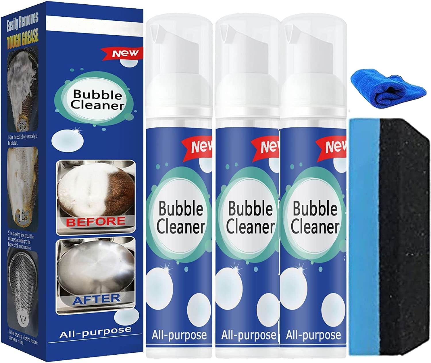 Heavy Duty Foaming Oil Stain Cleaner - Powerful All-Purpose Foam Cleaner for Stubborn Grease & Grime - Rinse-Free Cleaning Spray (100ml, 3 Pack) - Ideal for Kitchen, Garage, BBQ Grills & Automotive Degreasing