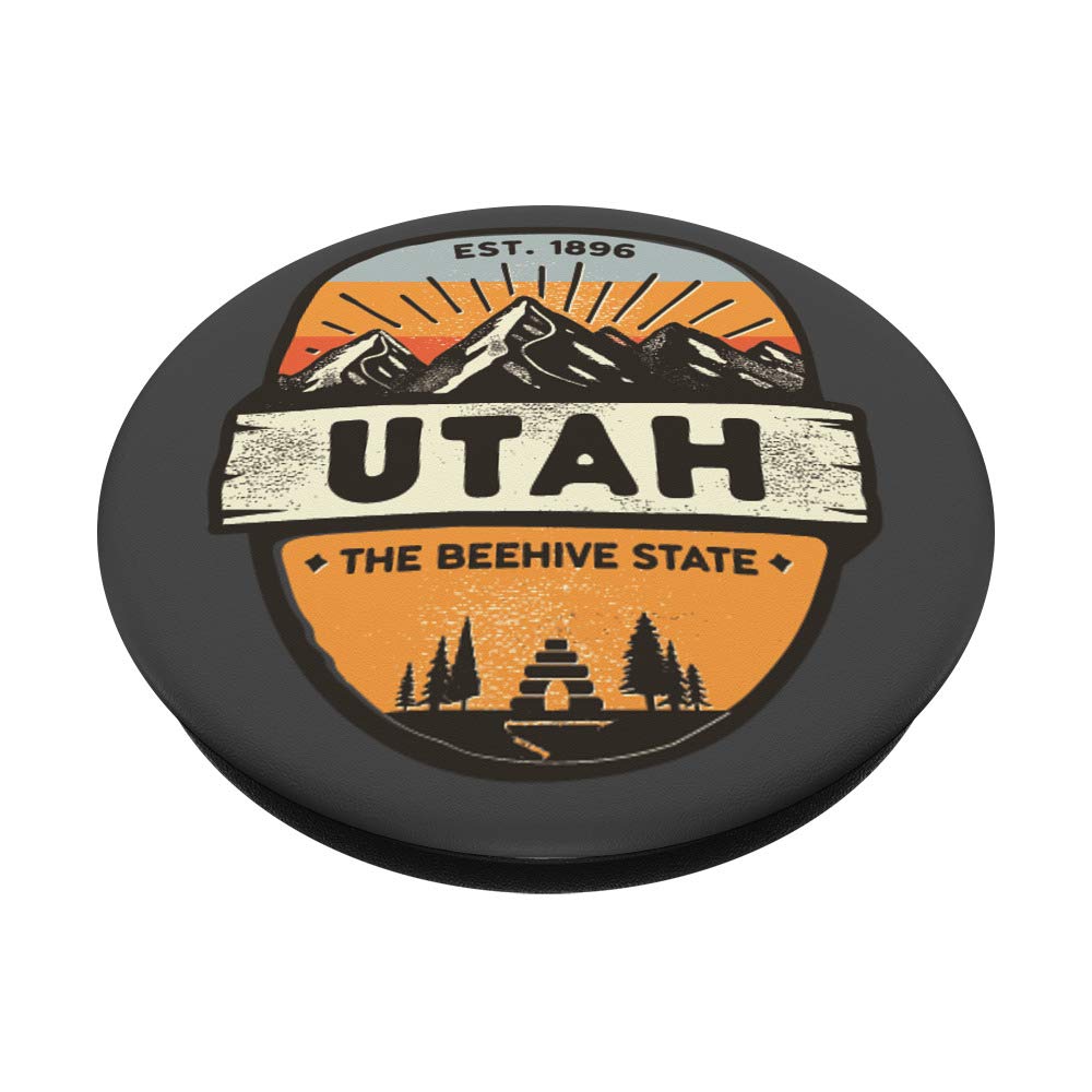 Utah The Beehive State Vintage Retro Mountain Camping PopSockets PopGrip - Swappable Phone & Tablet Grip for Outdoor Adventures, Hiking, and Travel