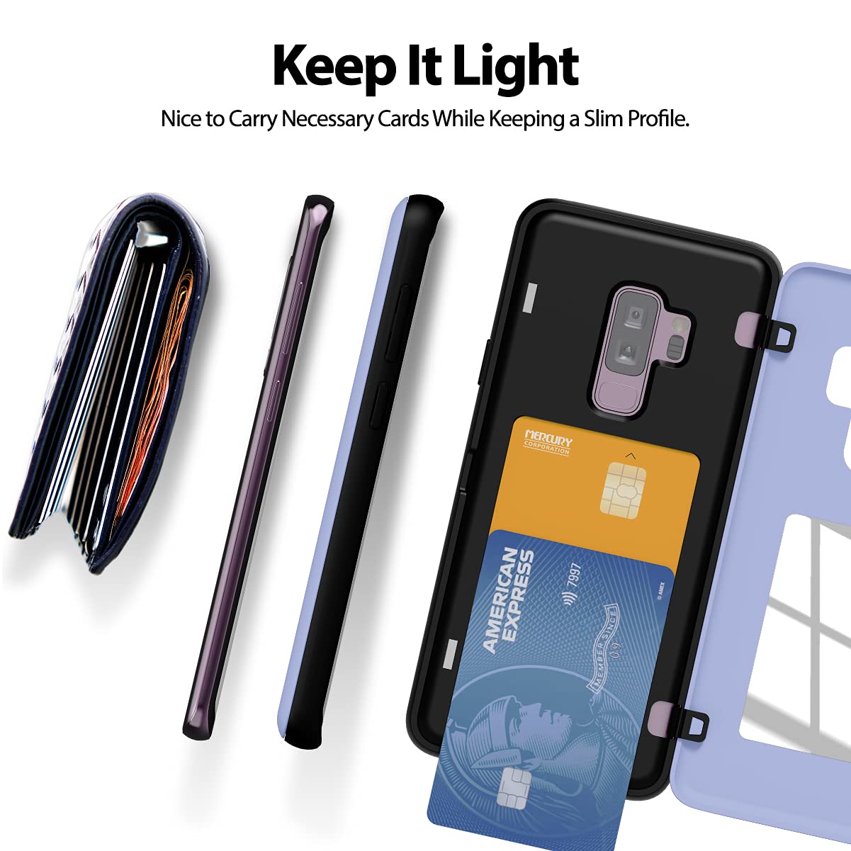 Samsung Galaxy S9 Plus Wallet Case (2018) - Magnetic Closure Card Holder with Hidden Mirror & Dual Layer Protection - Lilac Purple - Perfect for Hands-Free Shopping & Daily Commute