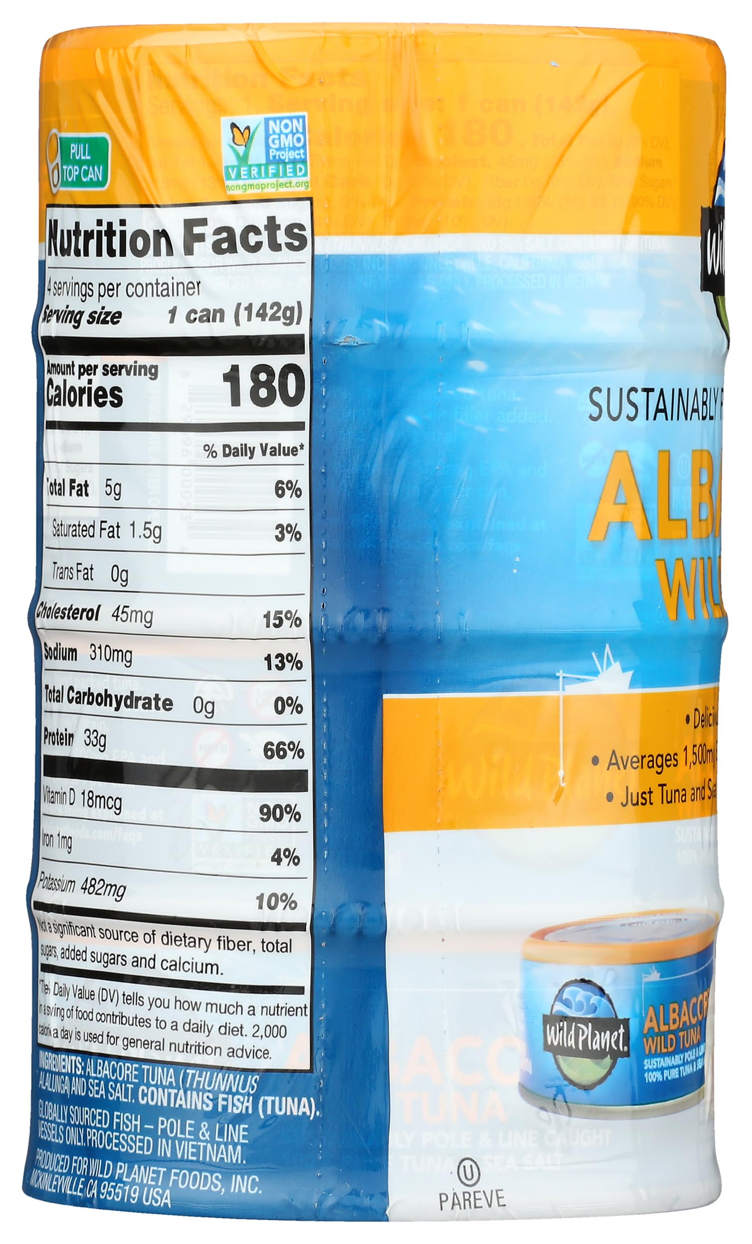 Wild Planet Wild Albacore Tuna in Water, 5 oz Cans (Pack of 4) - High Protein, Mercury Tested, Non-GMO - Perfect for Salads, Sandwiches & Keto Meals
