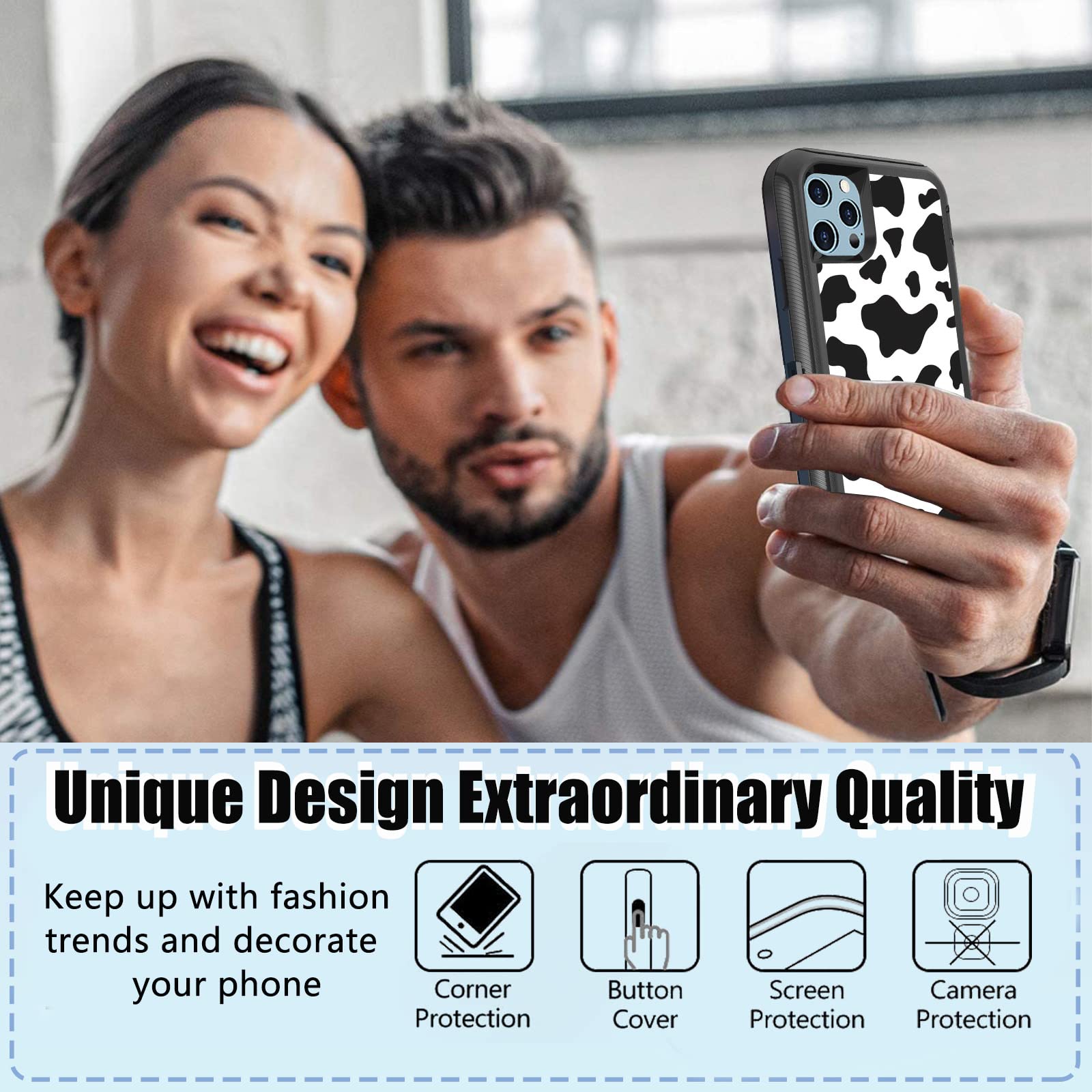 Luxury Shockproof iPhone 13 Pro Max Case for Women - Cute Cow Print Design with Screen Protector | Heavy Duty Protective Cover for 6.7-inch iPhone | Perfect for Everyday Use, Travel & Outdoor Activities