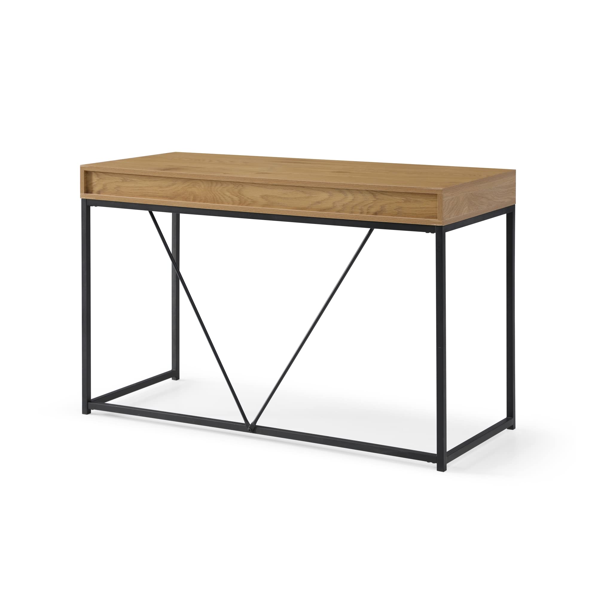 Scarlette Writing Desk with 2 Storage Drawers & Leather Handles - Natural/Black Finish | Home Office Furniture for Small Spaces, Study Desk for Students & Remote Workers