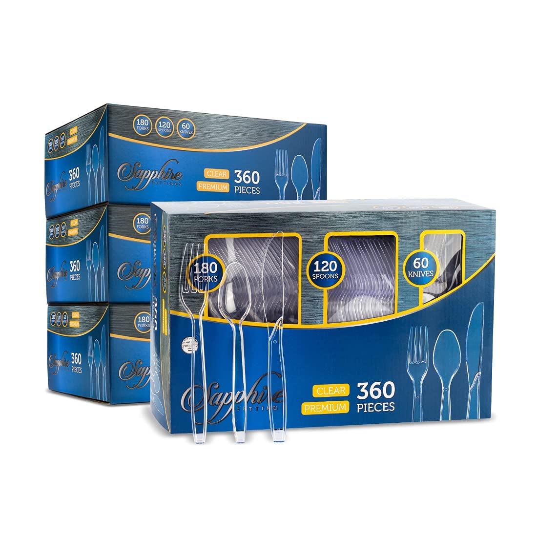 Disposable Cutlery Set - 1,440 Pieces (720 Forks, 480 Spoons, 240 Knives) - Clear Plastic Cutlery for Parties, Events & Catering - Bulk Disposable Silverware for Weddings, BBQs & Picnics