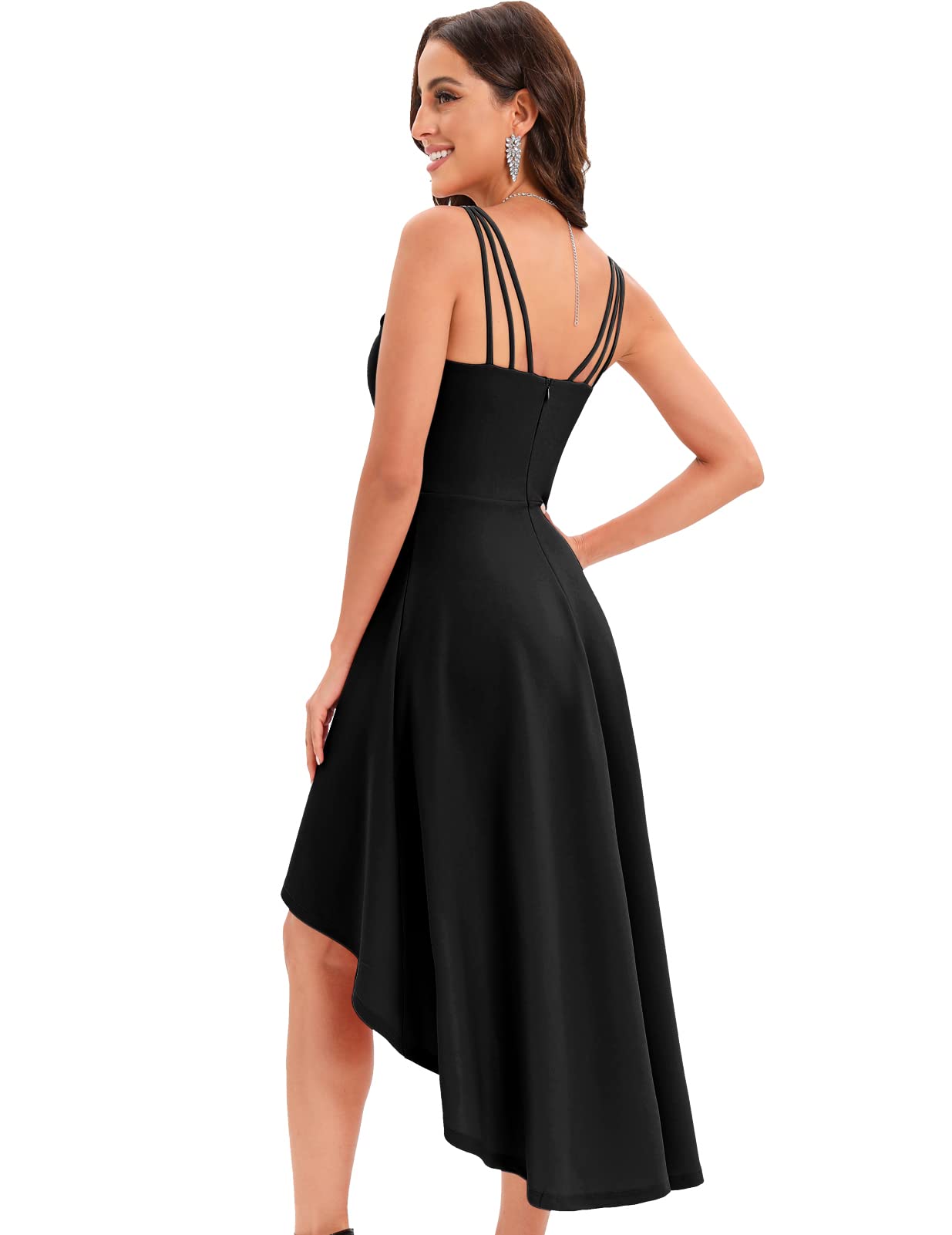 DRESSTELLS Women's Hi-Low Spaghetti Strap Summer Dress - Flowy Flare Cocktail & Wedding Guest Dress for Bridesmaid, Beach Party & Special Occasions