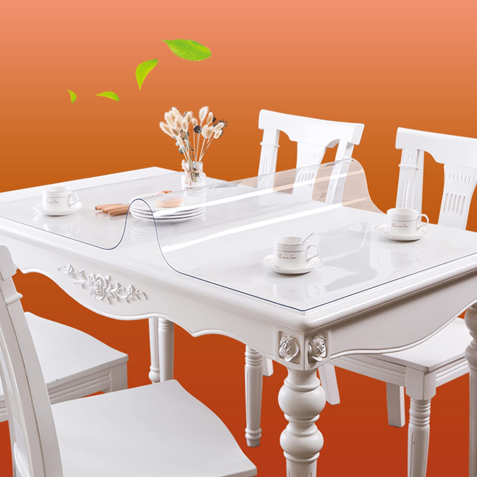 Clear PVC Plastic Waterproof Table Protector - Wipeable Vinyl Table Cover for Dining, Living Room, Coffee & Desk - Rectangle Table Mat Pad for Home, Office & Restaurant Use