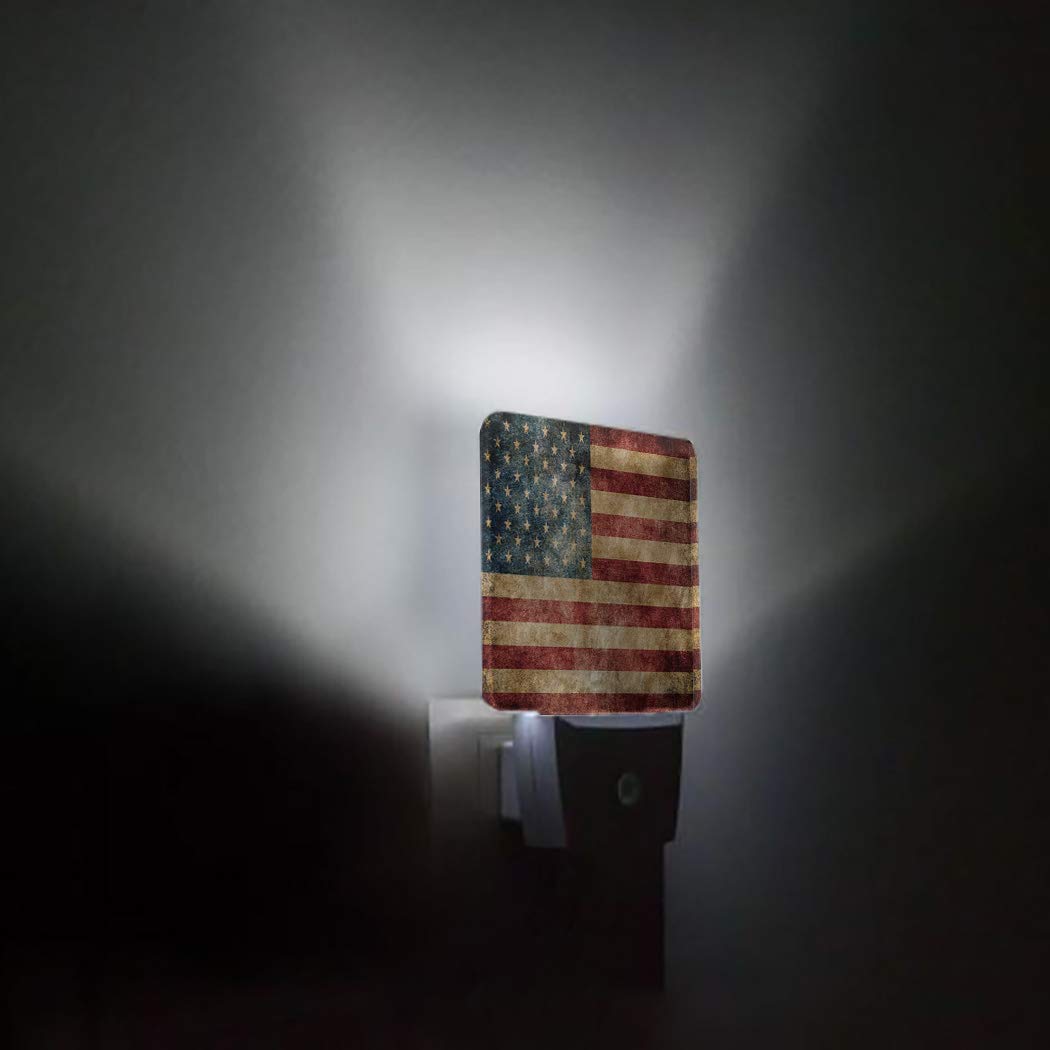 Retro American Flag LED Night Light Plug - Auto Sensor Bedroom Nightlight for Nursery, Kids Room, Boys & Girls | Perfect for Bedrooms, Hallways & Nurseries