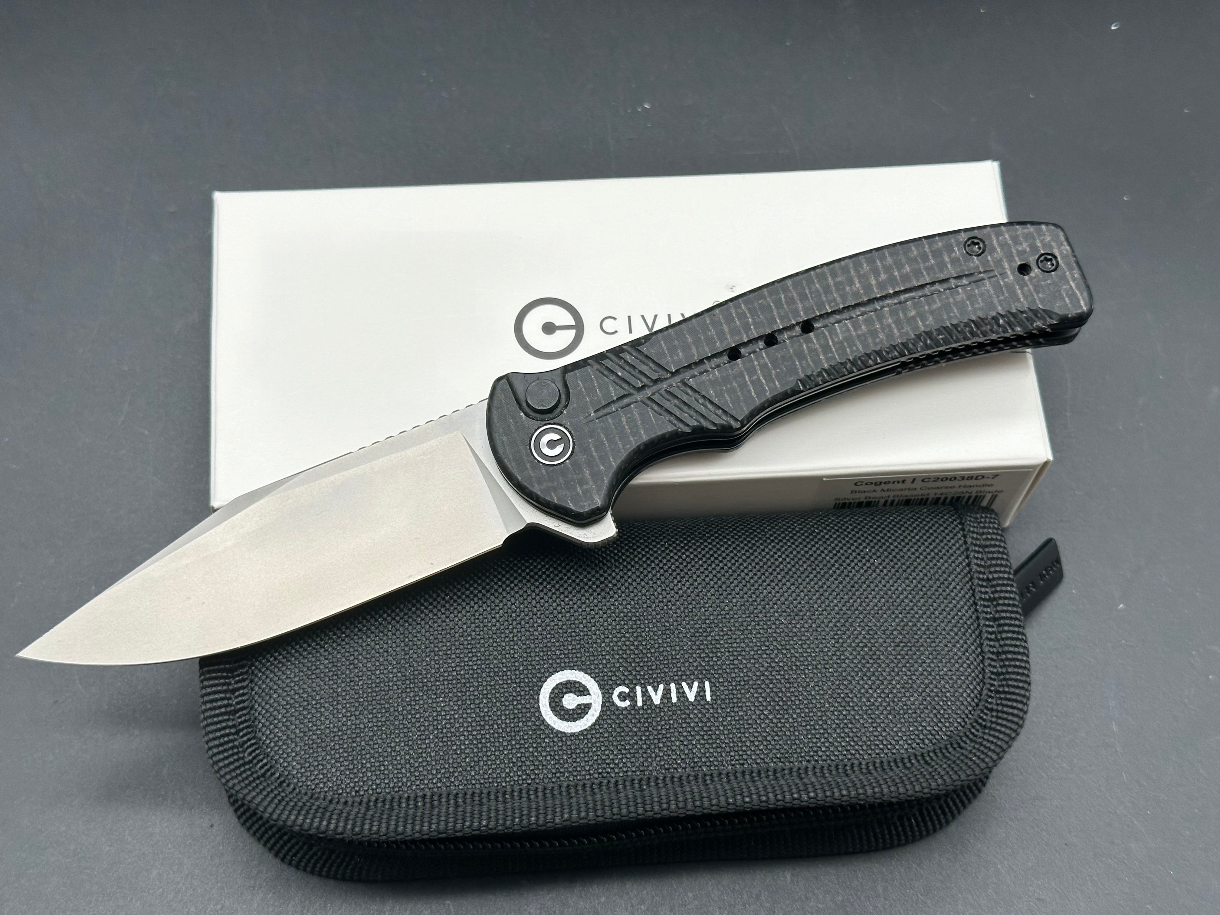 CIVIVI Cogent Button Lock Folding Knife - Black Micarta Handle, 3.47
