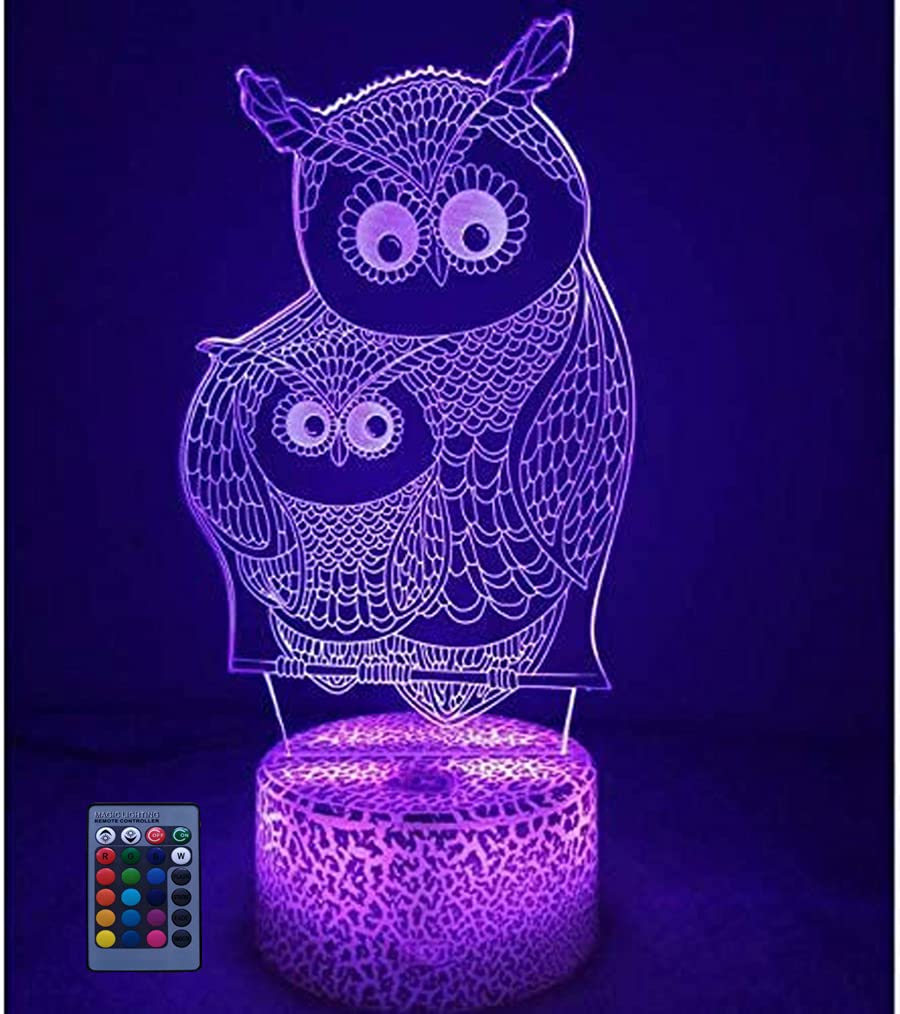 3D Owl Night Light with USB Power & Remote Control - 7/16 Color Changing LED Desk Lamp for Kids Room Decor, Birthday Gift & Home Decoration | Touch Switch & Mood Lighting for Bedroom, Nursery & Office