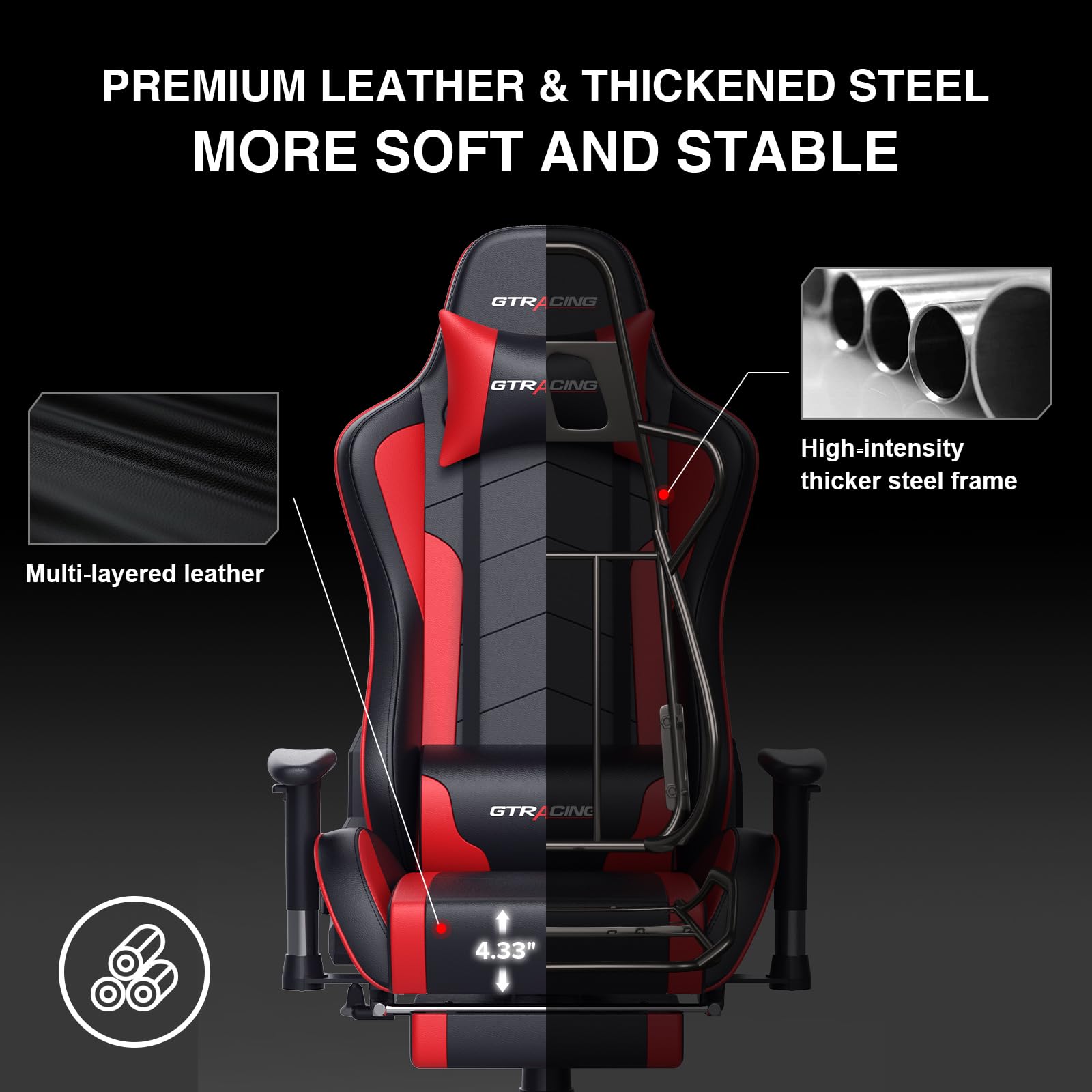 GTRACING Ergonomic Gaming Chair with Bluetooth Speakers, Footrest & Lumbar Support - Heavy Duty Video Game & Office Desk Chair for PC, Console & Streaming Setup