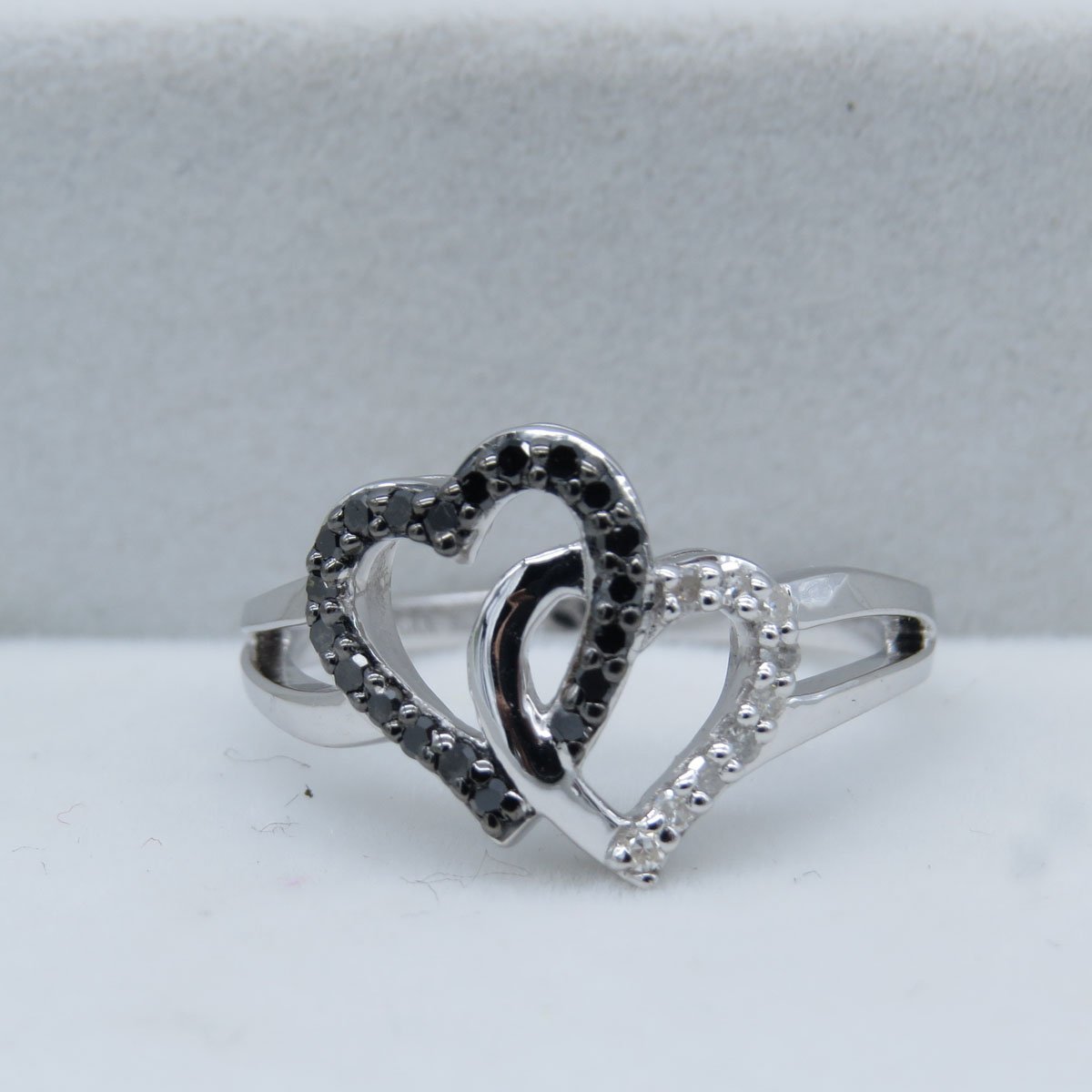 0.25 Carat Black & White Diamond Double Heart Promise Ring for Women - 925 Sterling Silver Split Shank Design - Perfect for Anniversaries, Engagements & Romantic Gifts