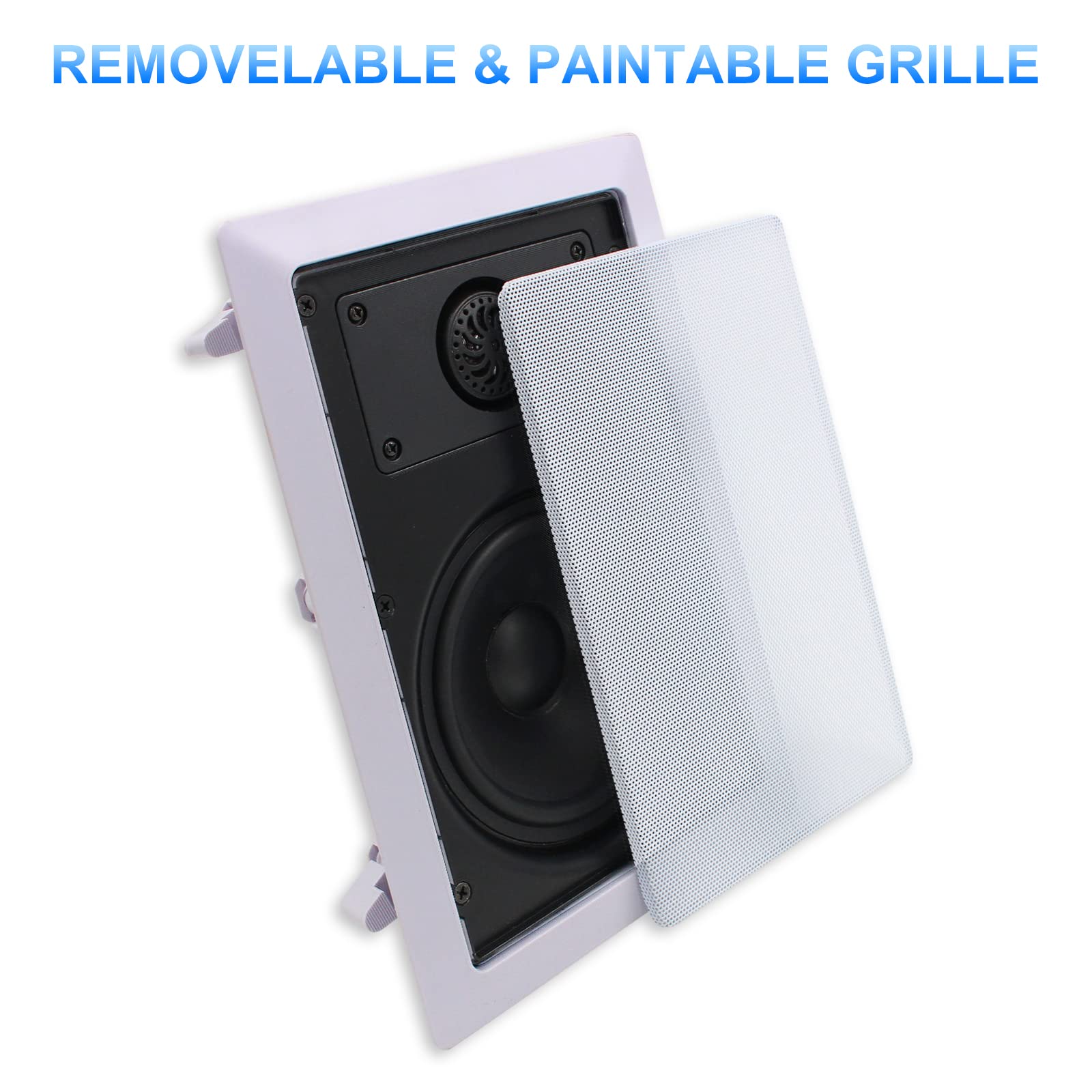 Herdio 5.25 Inch 2-Way Wall Mount Speakers - High Quality Indoor Outdoor Stereo Sound for Bathroom, Kitchen, Covered Porch, Patio (Set of 4, Paintable Grille) - Perfect for Home Theater, Background Music & Entertainment Areas