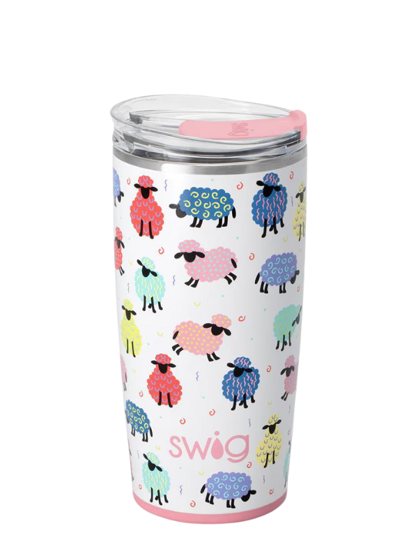 Swig 22oz Insulated Tumbler with Straw - Double Wall Vacuum Stainless Steel Travel Mug for Hot & Cold Drinks - Perfect for Coffee, Tea, Smoothies - Counting Sheep Design