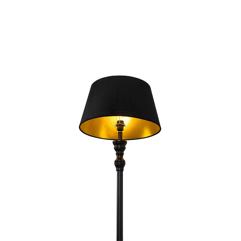 Qazqa Classico Modern Floor Lamp with 45cm Black Shade - 1 Light - Contemporary Home Decor for Living Room, Bedroom, Dining Room & Kitchen
