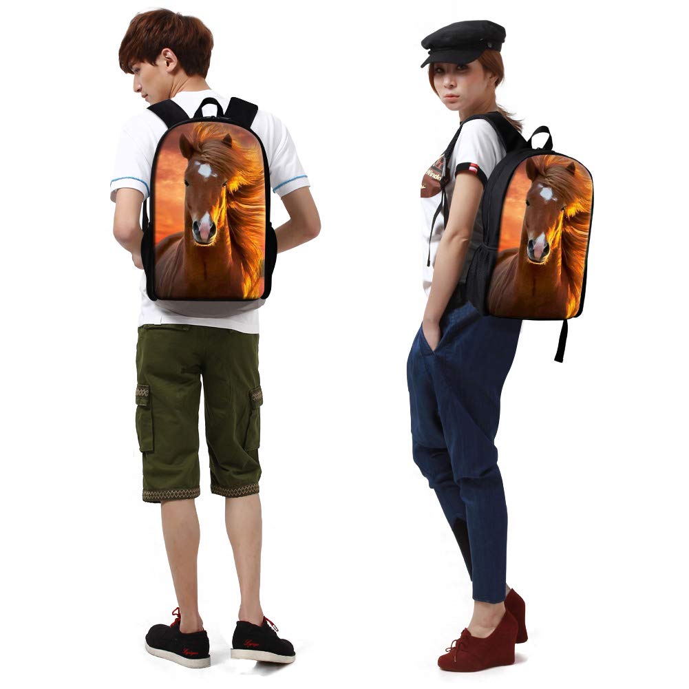 Stylish Plush Horse Print School Backpack for Men & Students - Durable Fashion Hiking Bag for College, Travel & Outdoor Adventures